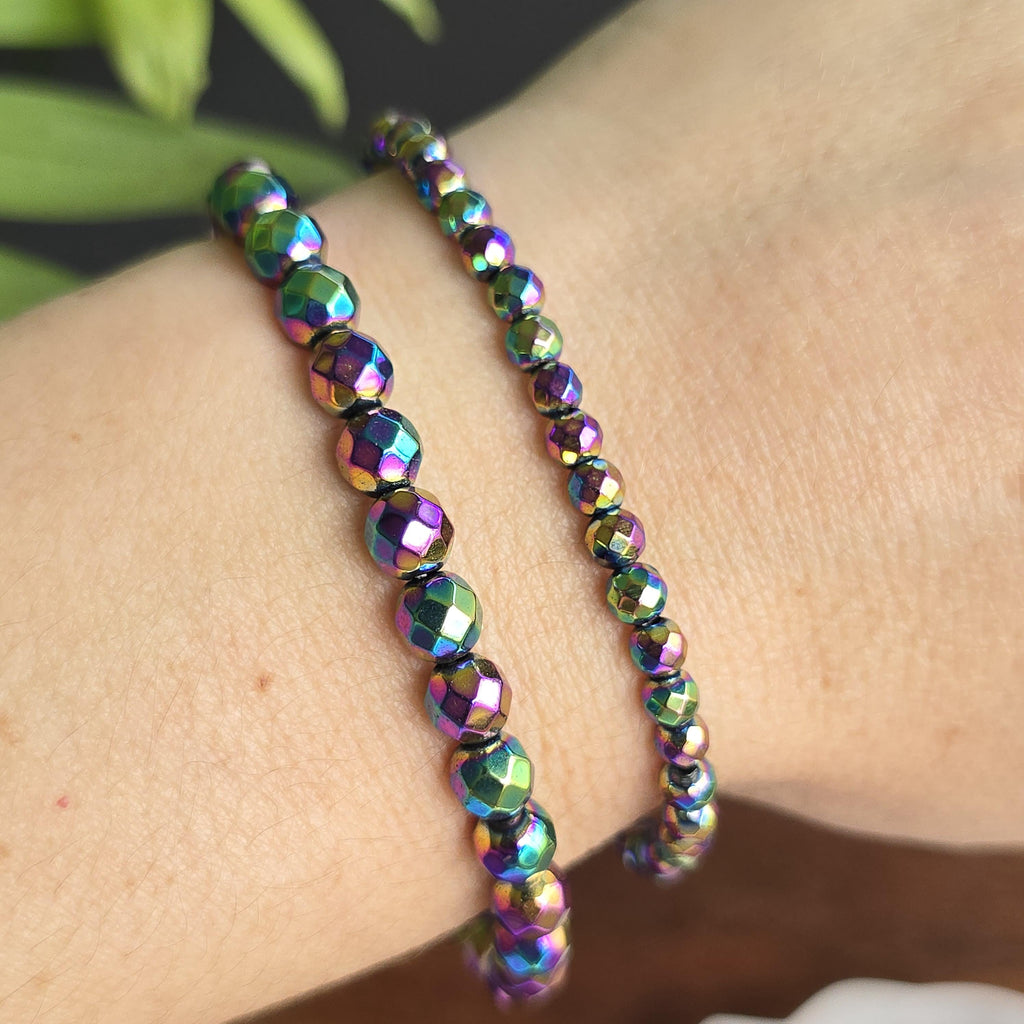 Rainbow Hematite Crystal Bracelet: Titanium Coated Gemstone Bracelet