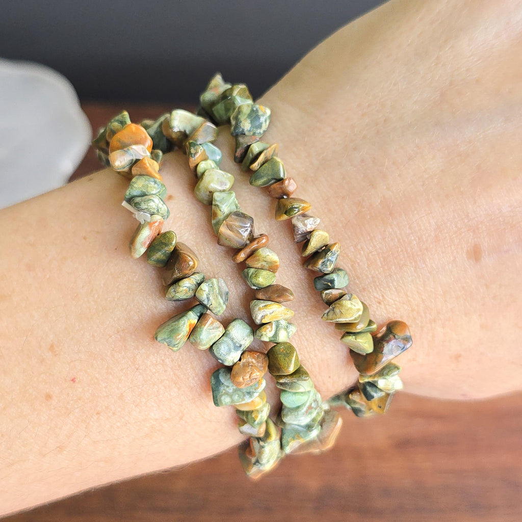 Rhyolite Crystal Chips Bracelet: Handmade Gemstone Beaded Bracelet