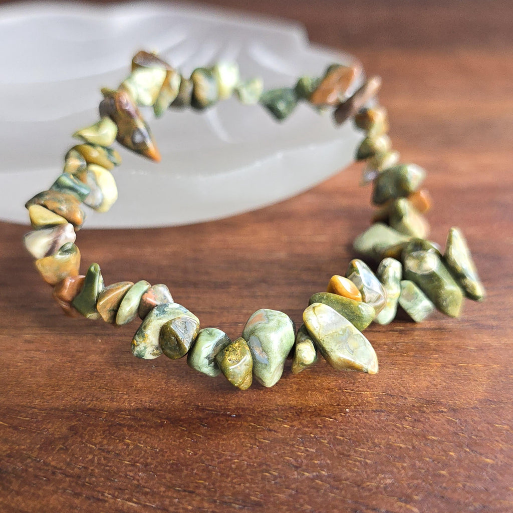 Rhyolite Crystal Chips Bracelet: Handmade Gemstone Beaded Bracelet