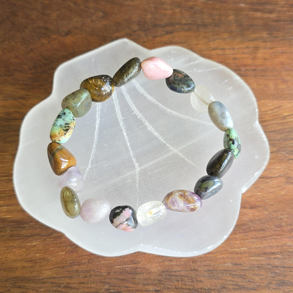 Mixed Gemstone Beaded Bracelet: Handmade Tumbled Crystal Bracelet