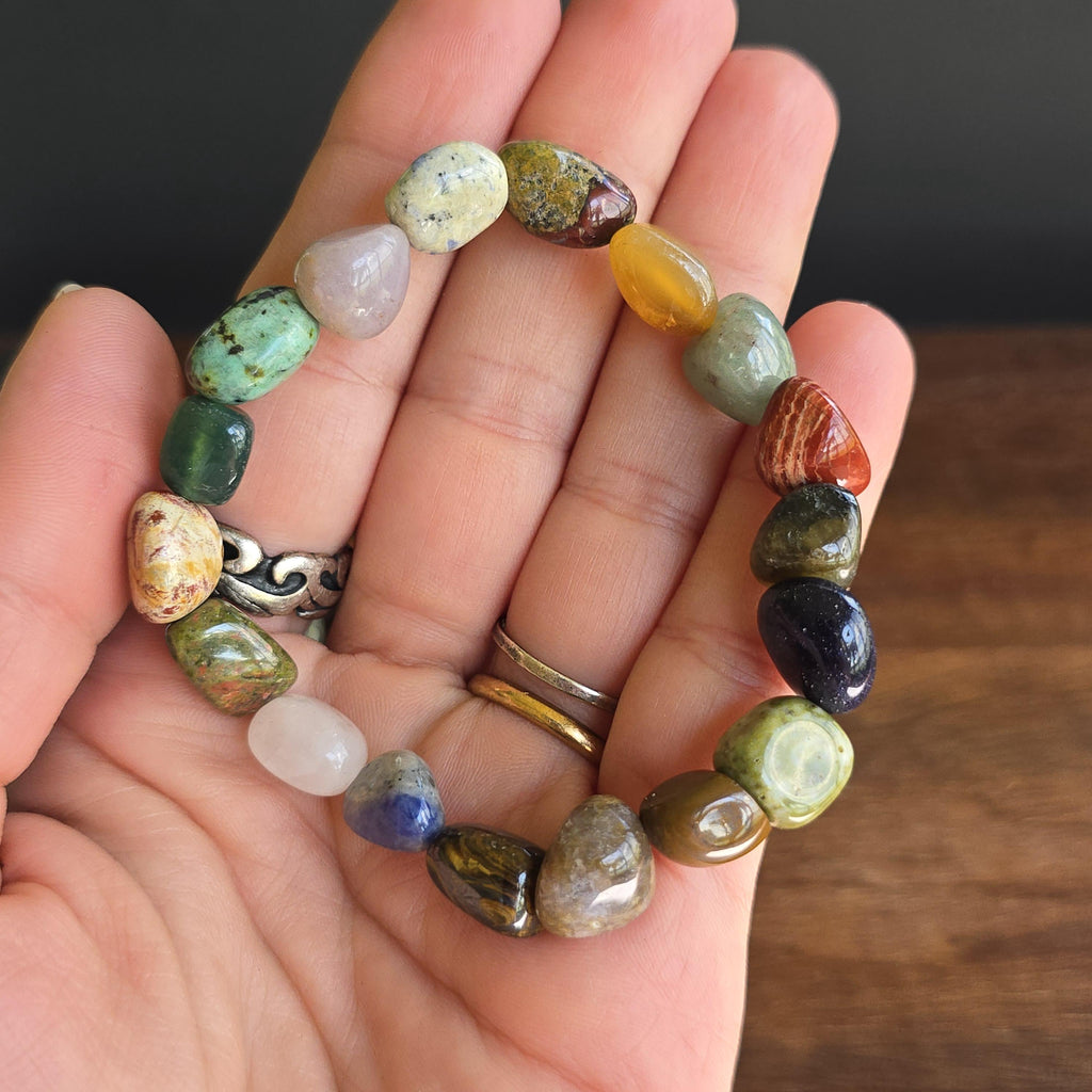 Mixed Gemstone Beaded Bracelet: Handmade Tumbled Crystal Bracelet