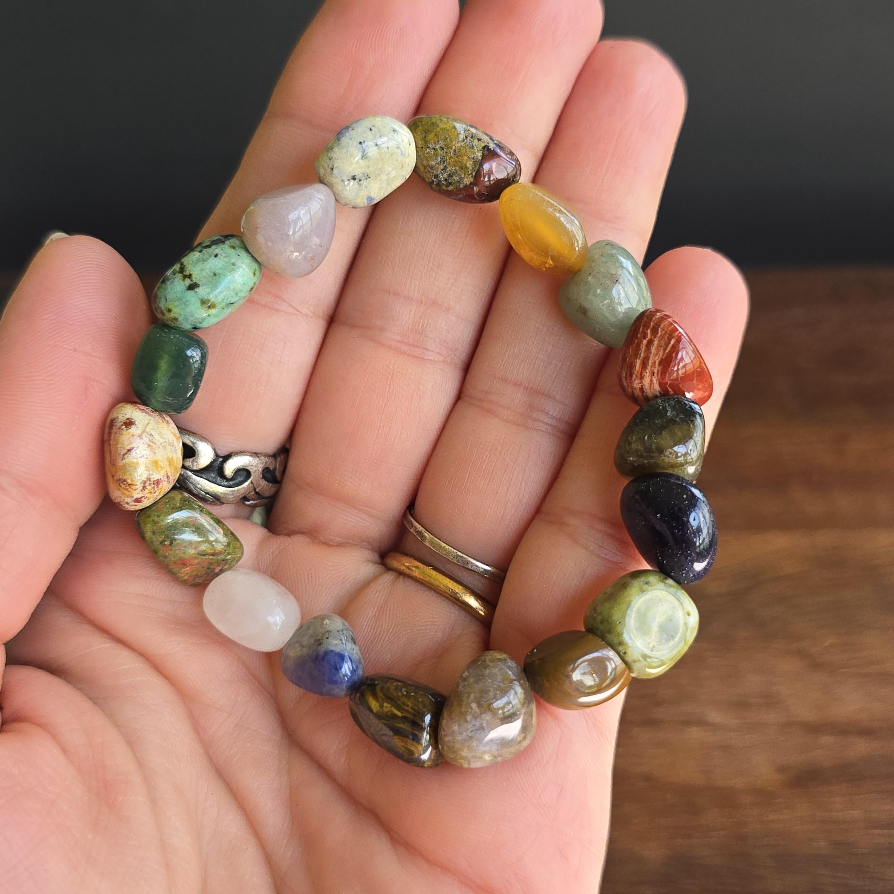Mixed Gemstone Beaded Bracelet: Handmade Tumbled Crystal Bracelet