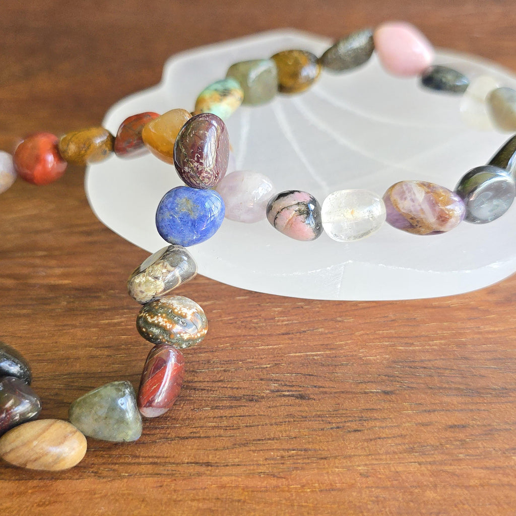 Mixed Gemstone Beaded Bracelet: Handmade Tumbled Crystal Bracelet