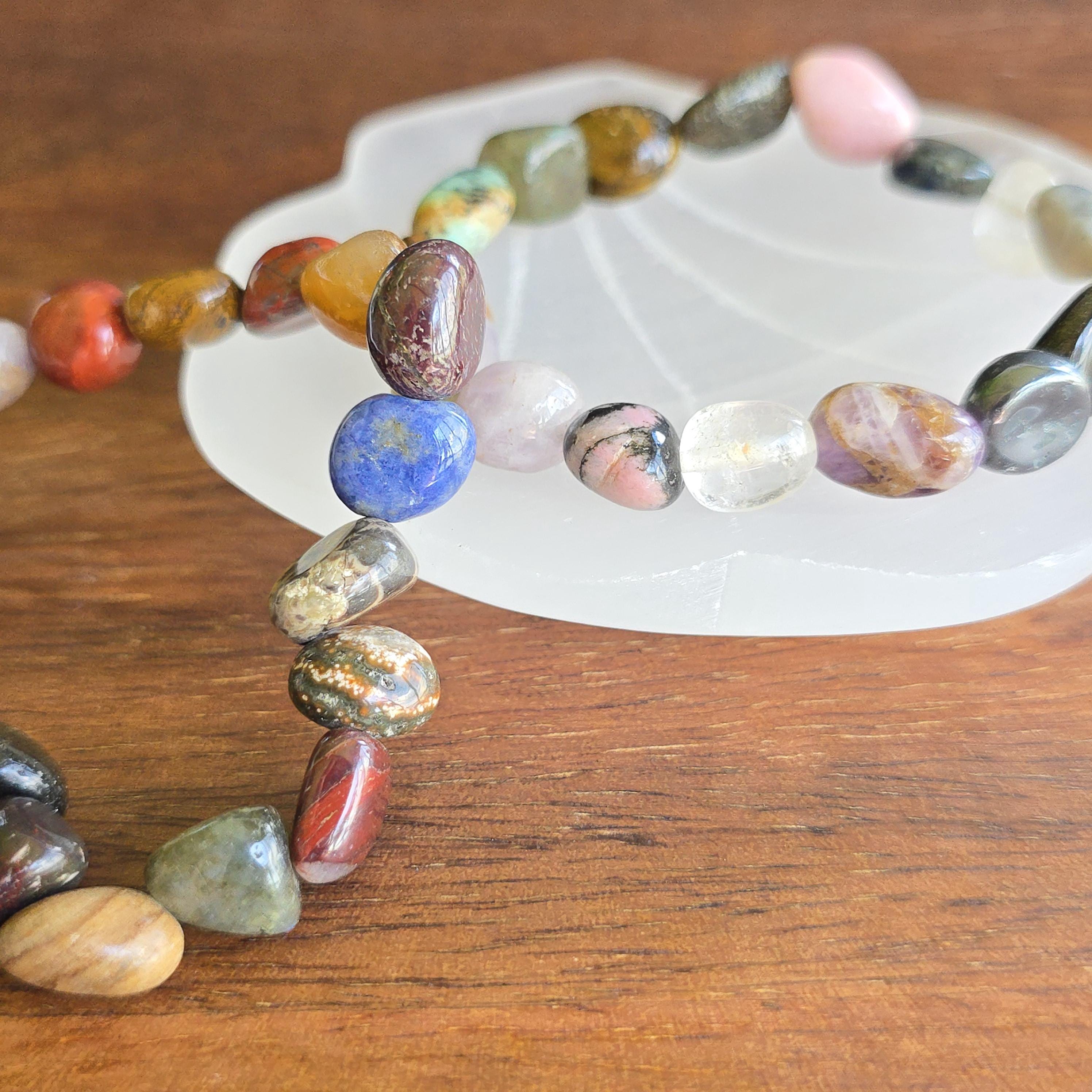 Mixed Gemstone Beaded Bracelet: Handmade Tumbled Crystal Bracelet