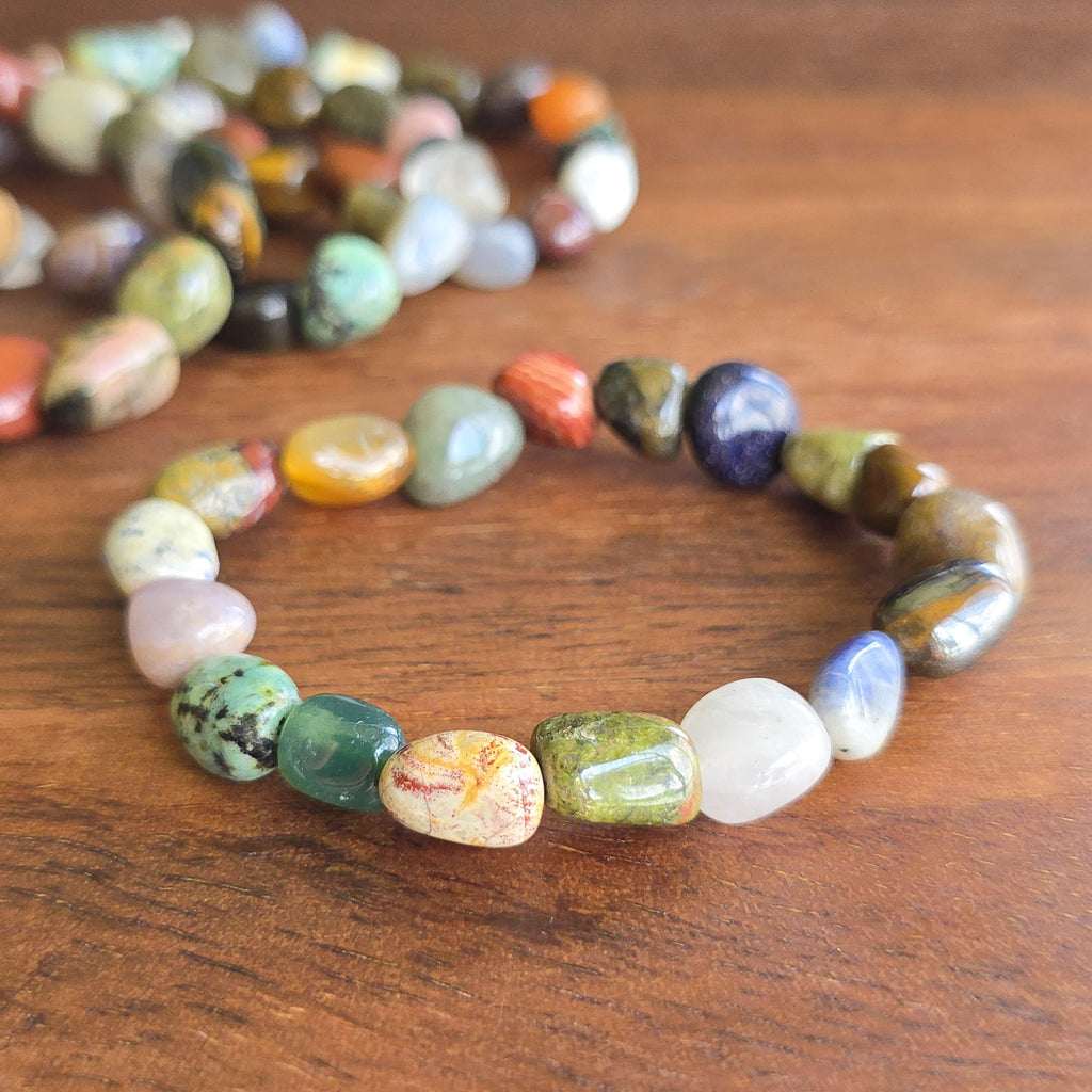 Mixed Gemstone Beaded Bracelet: Handmade Tumbled Crystal Bracelet