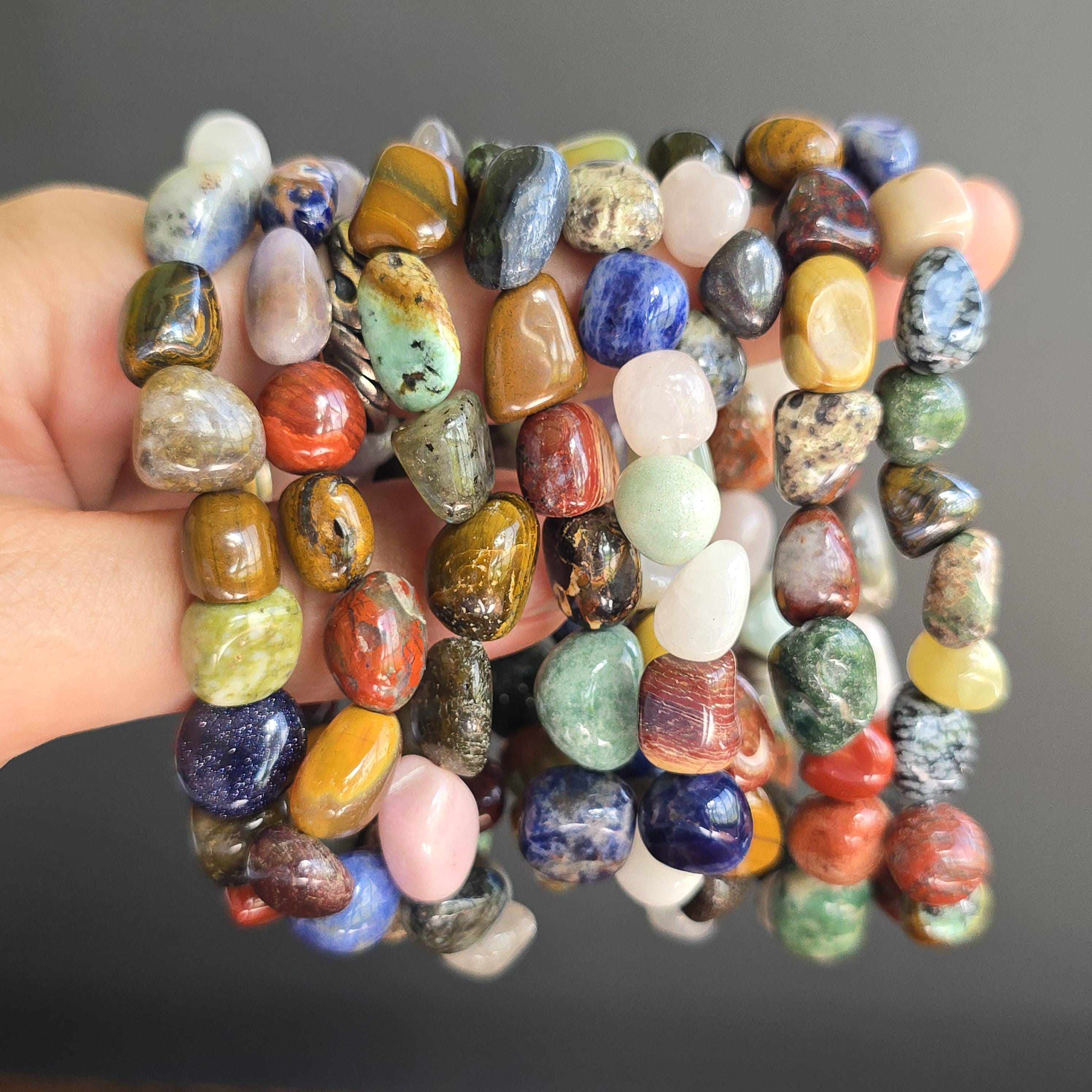 Mixed Gemstone Beaded Bracelet: Handmade Tumbled Crystal Bracelet