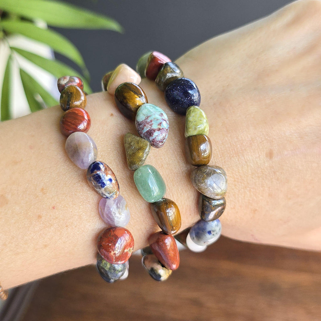 Mixed Gemstone Beaded Bracelet: Handmade Tumbled Crystal Bracelet