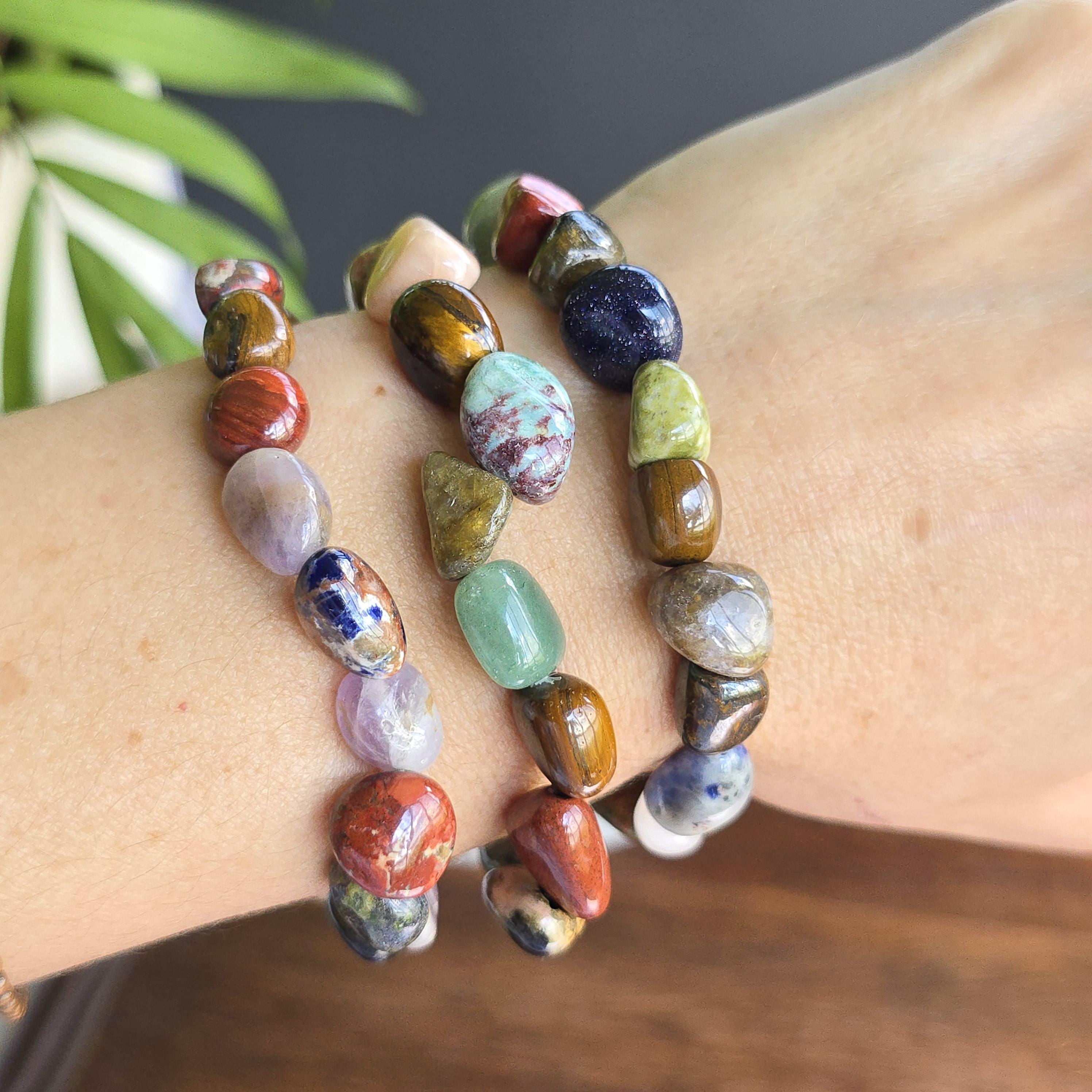 Mixed Gemstone Beaded Bracelet: Handmade Tumbled Crystal Bracelet