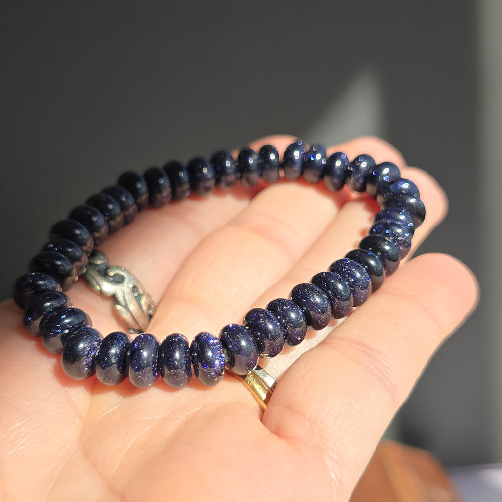 Blue Goldstone Beaded Bracelet: Rondelle Bead Stretch Bracelet