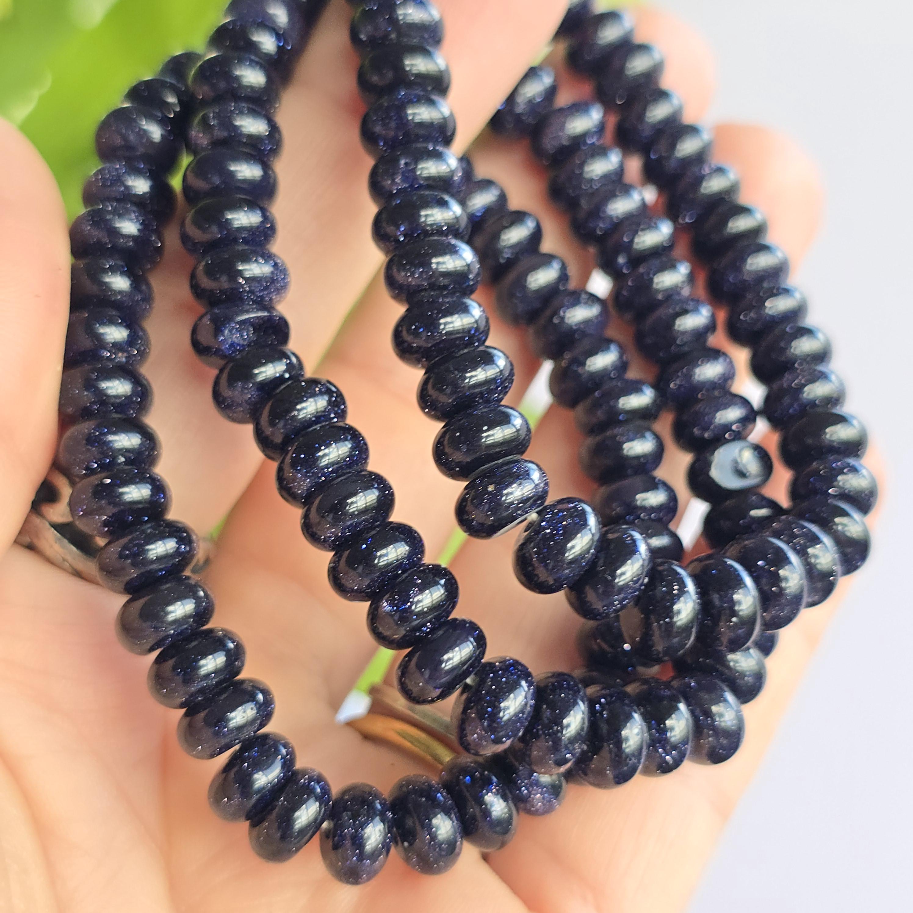 Blue Goldstone Beaded Bracelet: Rondelle Bead Stretch Bracelet