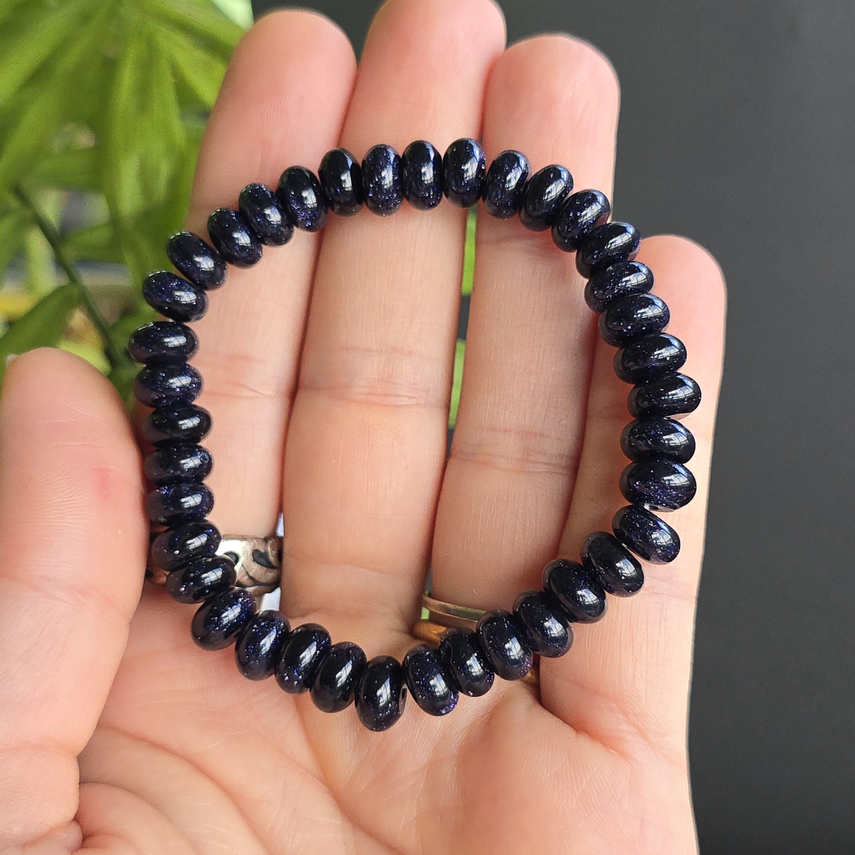 Blue Goldstone Beaded Bracelet: Rondelle Bead Stretch Bracelet
