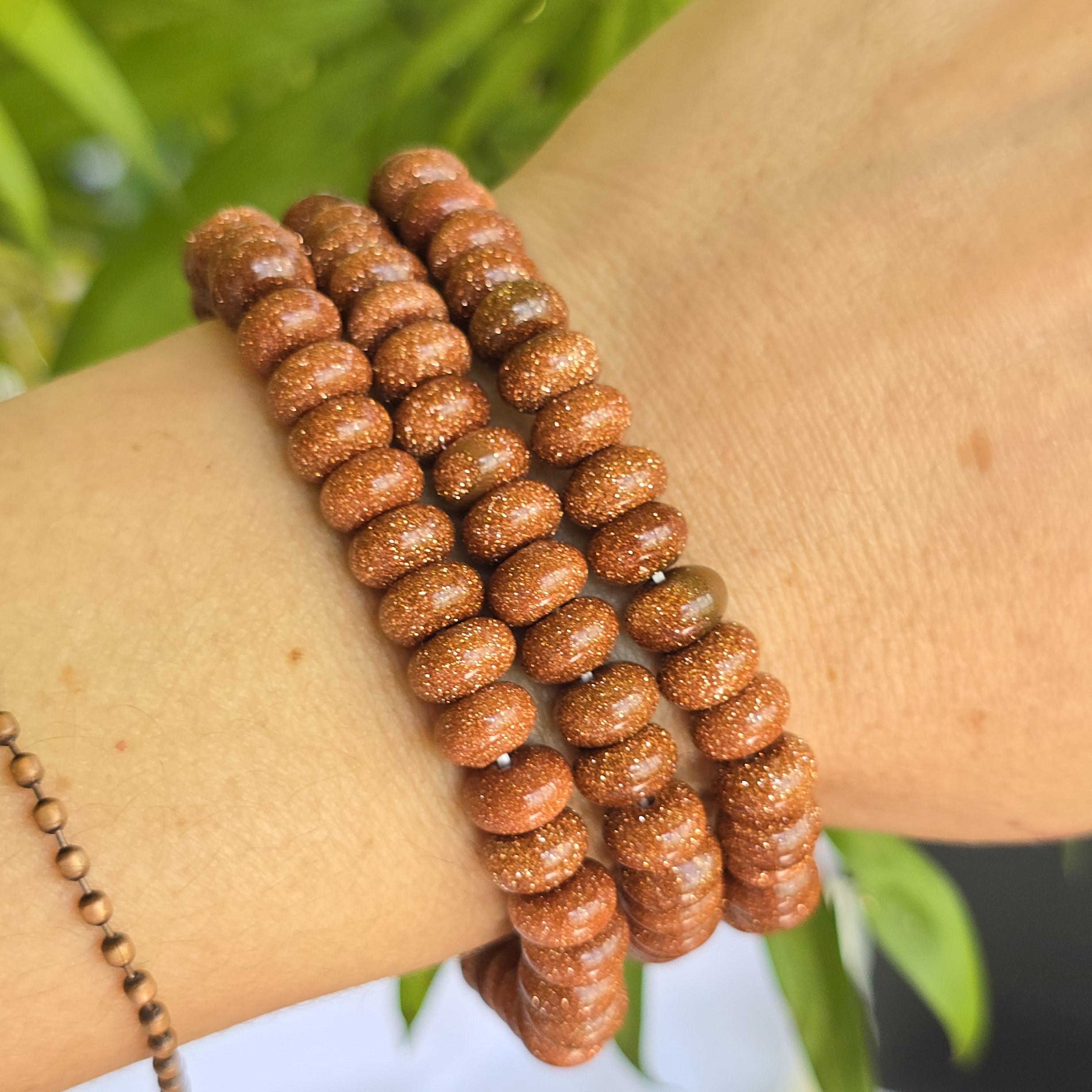 Red Goldstone Beaded Bracelet: Rondelle Bead Stretch Bracelet