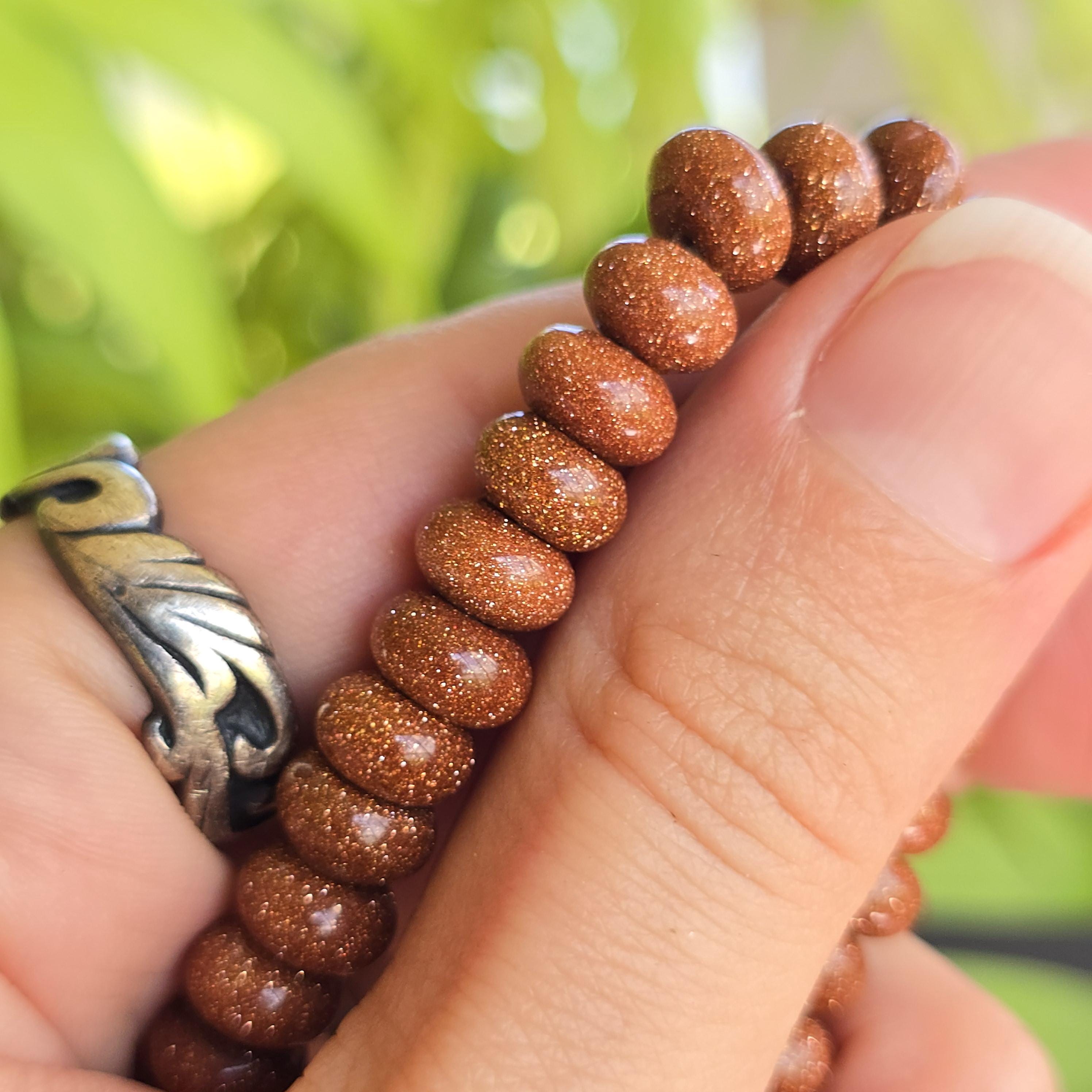 Red Goldstone Beaded Bracelet: Rondelle Bead Stretch Bracelet