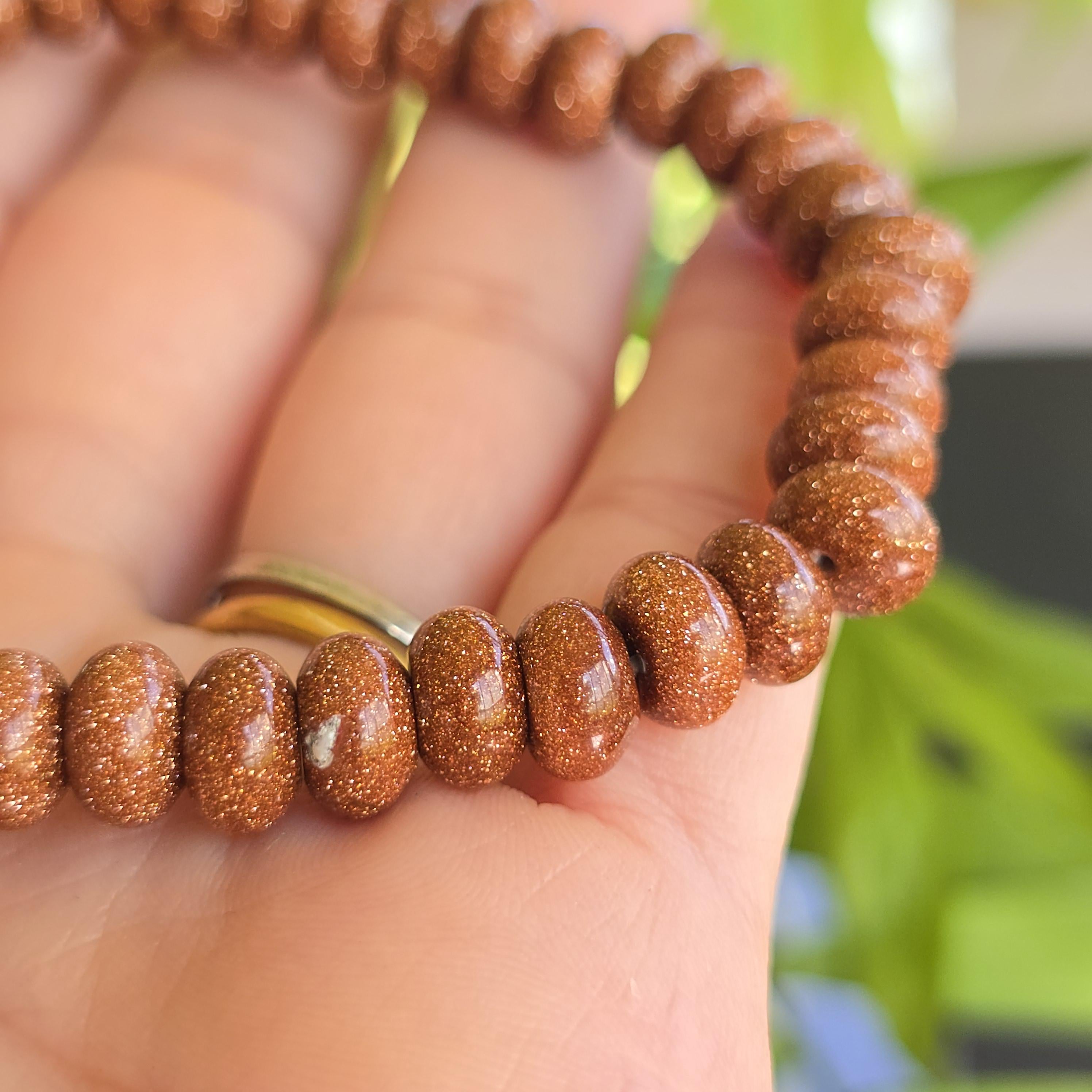 Red Goldstone Beaded Bracelet: Rondelle Bead Stretch Bracelet