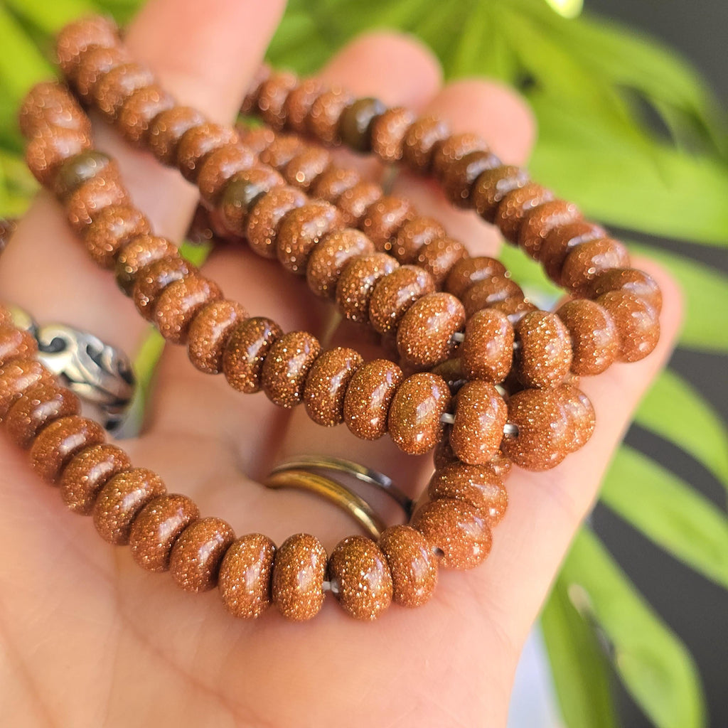 Red Goldstone Beaded Bracelet: Rondelle Bead Stretch Bracelet