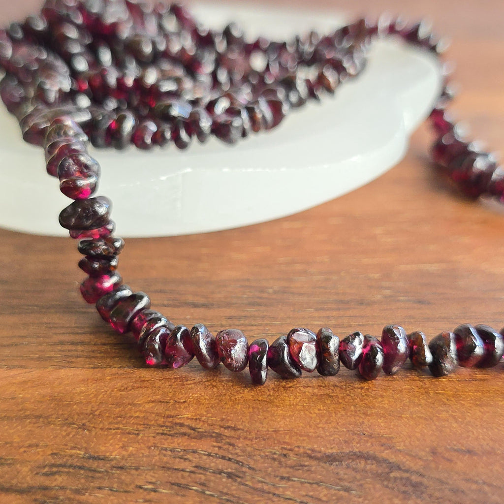 Long Garnet Crystal Necklace: 30 Inch Handmade Gemstone Chips Necklace