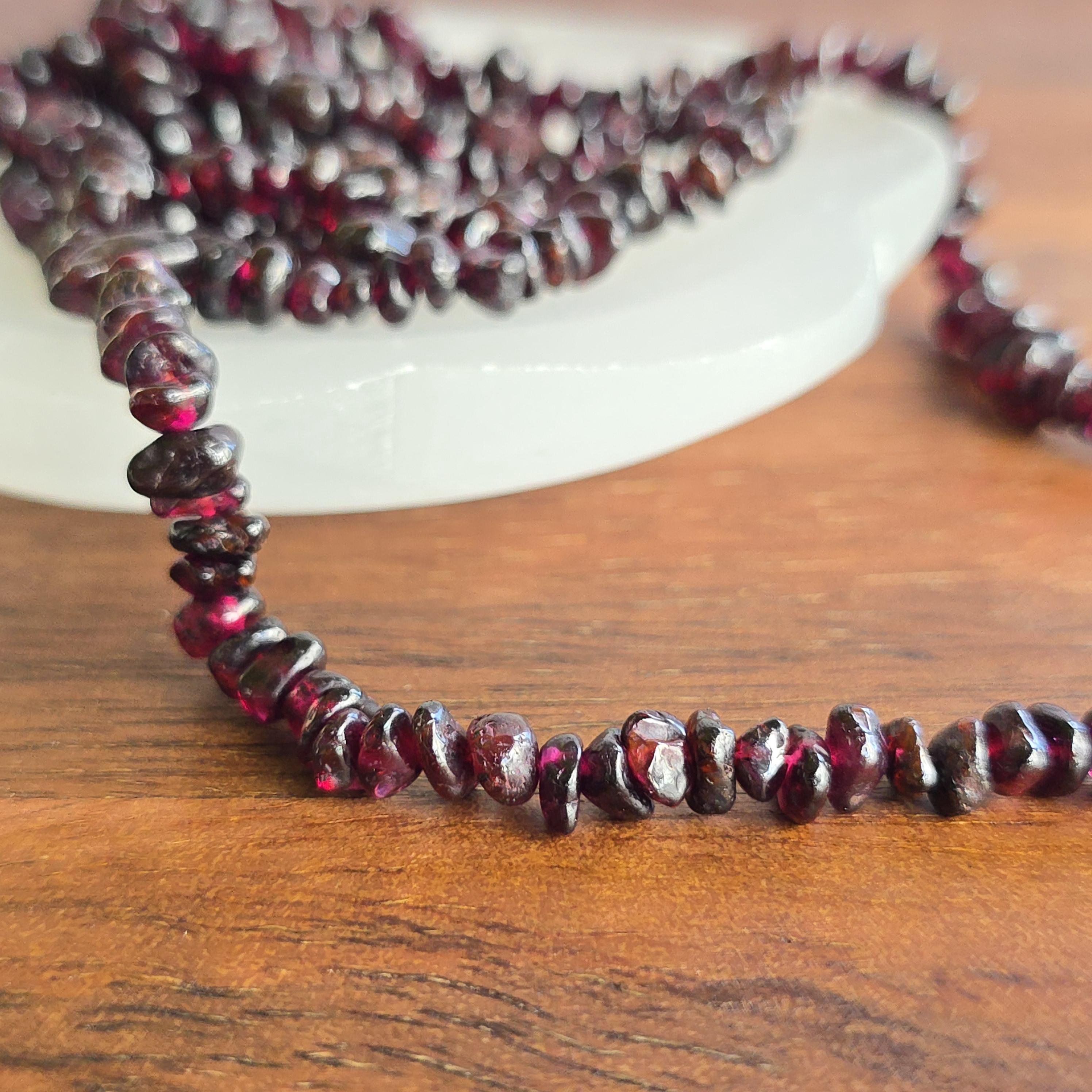 Long Garnet Crystal Necklace: 30 Inch Handmade Gemstone Chips Necklace