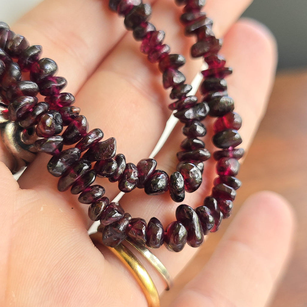 Long Garnet Crystal Necklace: 30 Inch Handmade Gemstone Chips Necklace