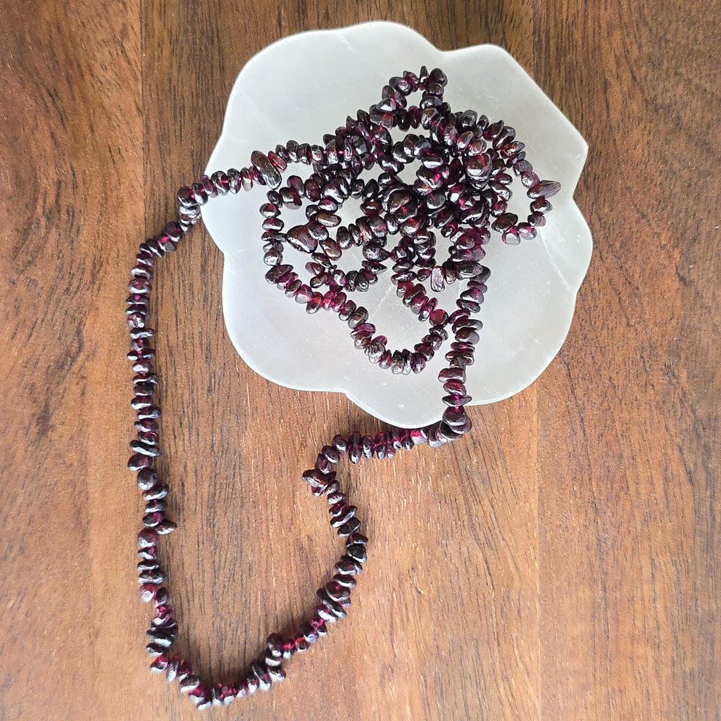 Long Garnet Crystal Necklace: 30 Inch Handmade Gemstone Chips Necklace