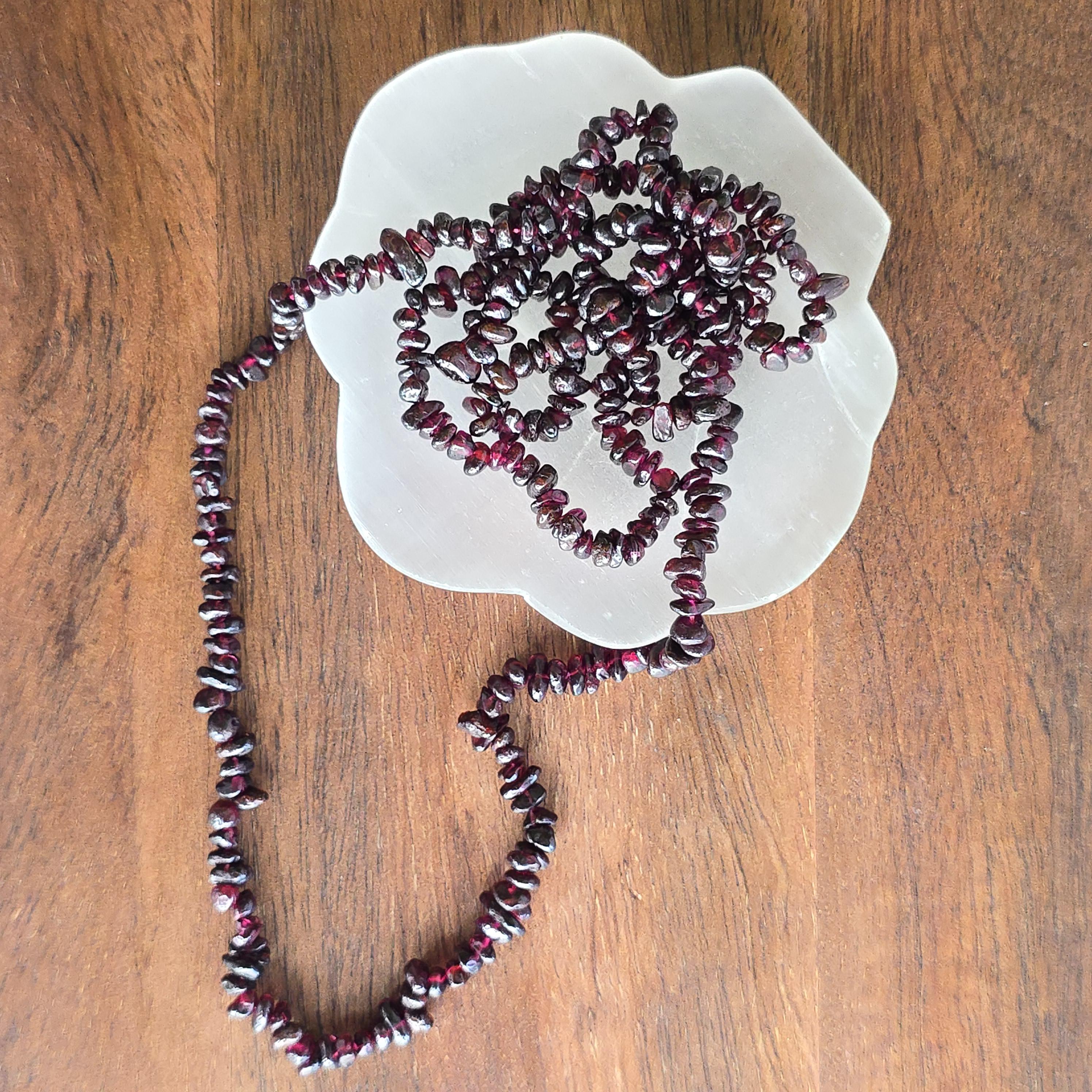 Long Garnet Crystal Necklace: 30 Inch Handmade Gemstone Chips Necklace