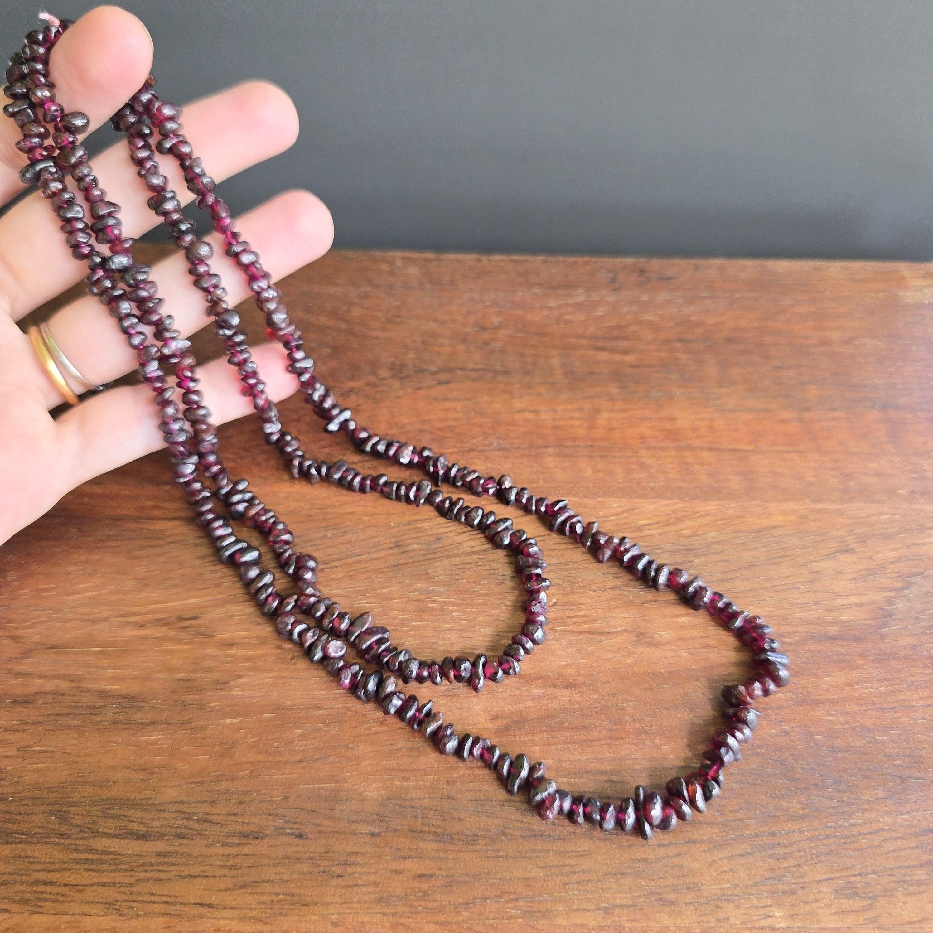 Long Garnet Crystal Necklace: 30 Inch Handmade Gemstone Chips Necklace
