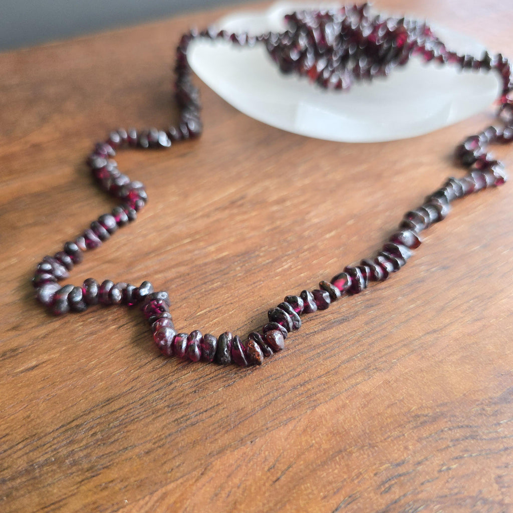 Long Garnet Crystal Necklace: 30 Inch Handmade Gemstone Chips Necklace