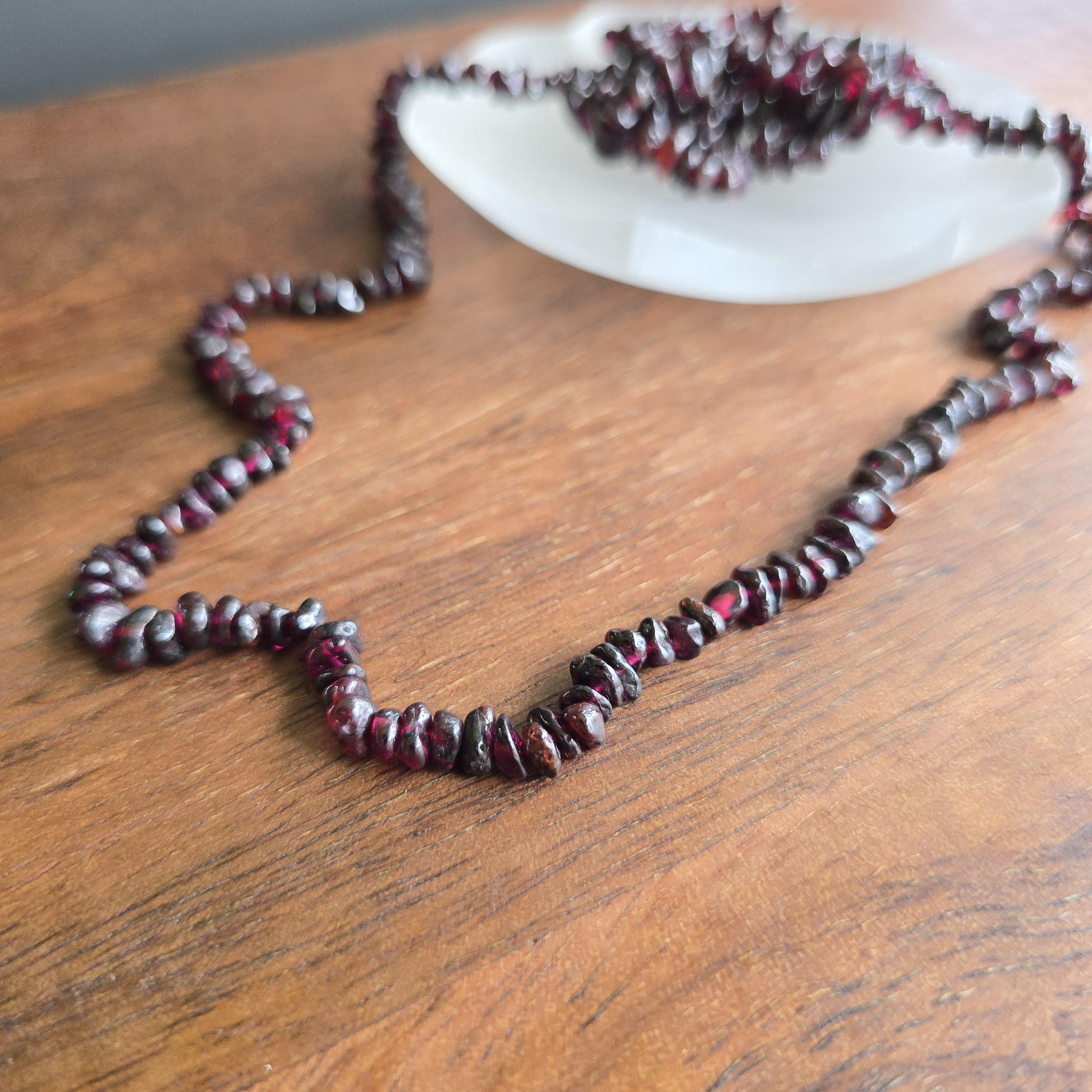 Long Garnet Crystal Necklace: 30 Inch Handmade Gemstone Chips Necklace