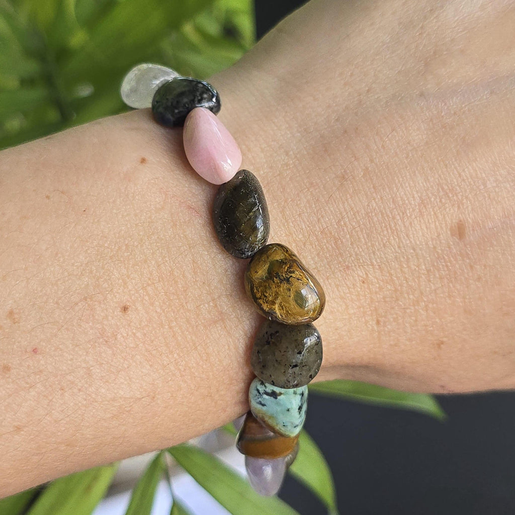 Mixed Gemstone Beaded Bracelet: Handmade Tumbled Crystal Bracelet