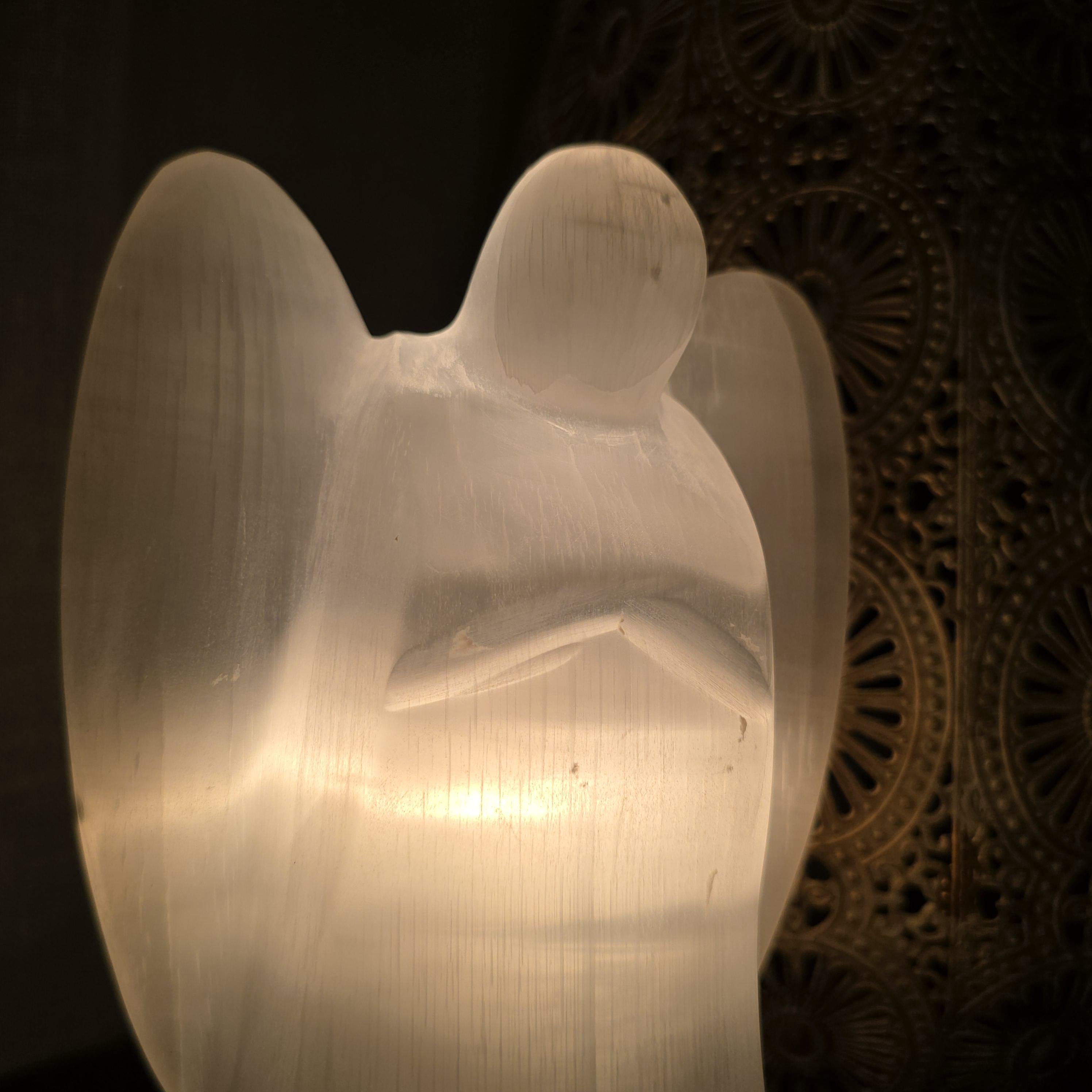 Selenite Angel Table Lamp: Large Unique Crystal Lamp