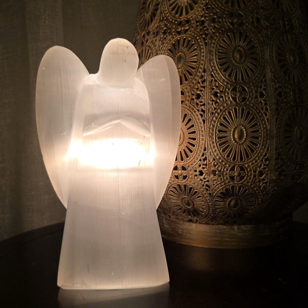 Selenite Angel Table Lamp: Large Unique Crystal Lamp