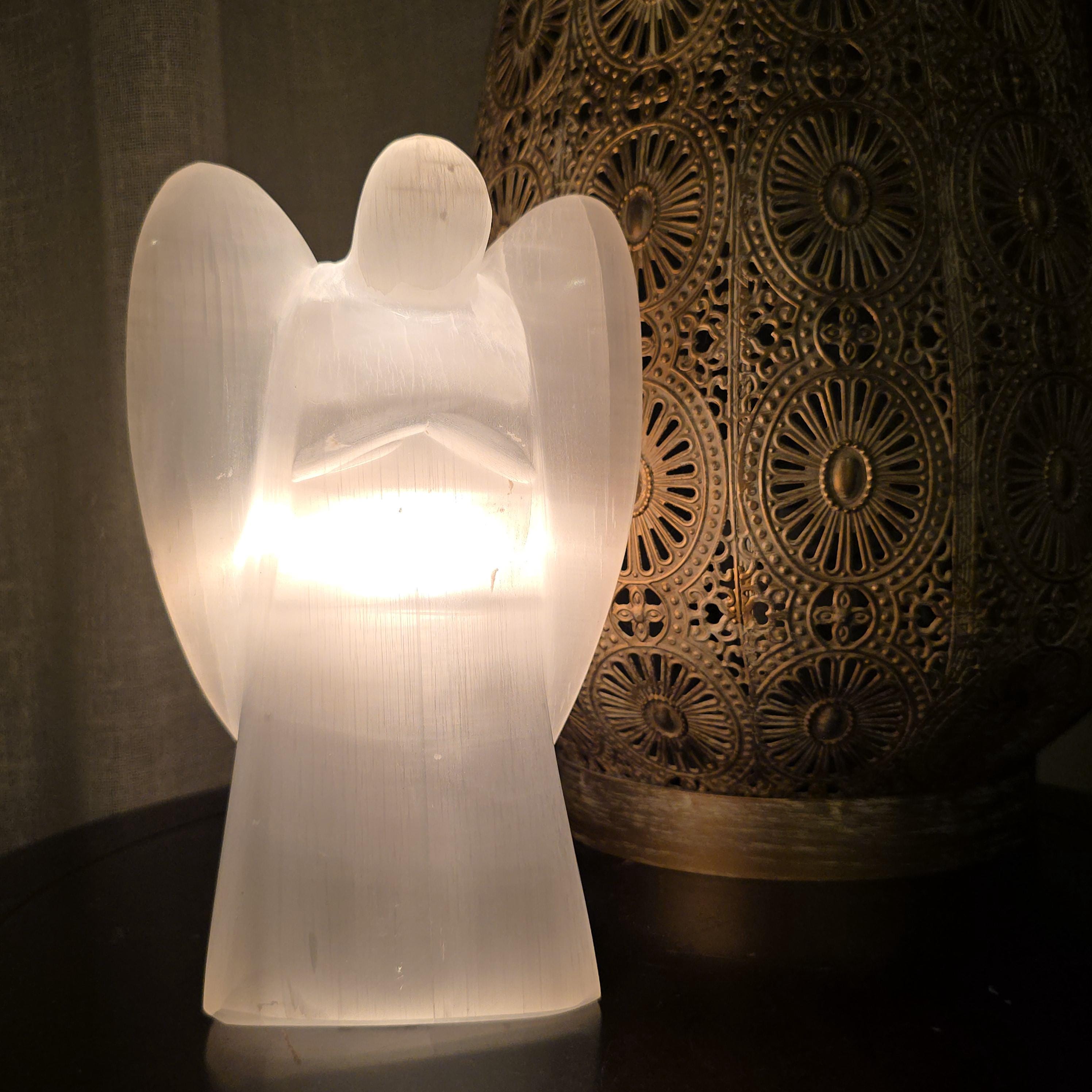 Selenite Angel Table Lamp: Large Unique Crystal Lamp
