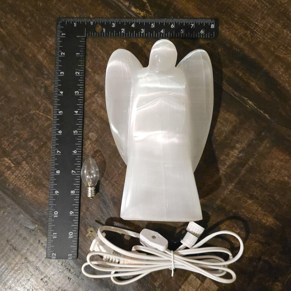 Selenite Angel Table Lamp: Large Unique Crystal Lamp