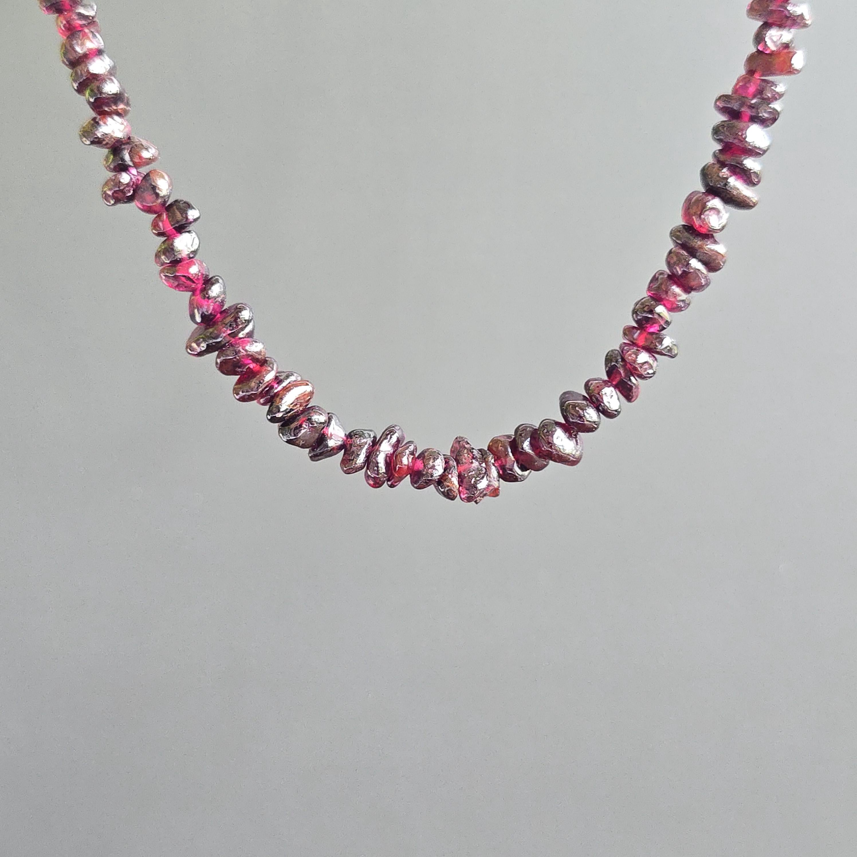 Long Garnet Crystal Necklace: 30 Inch Handmade Gemstone Chips Necklace