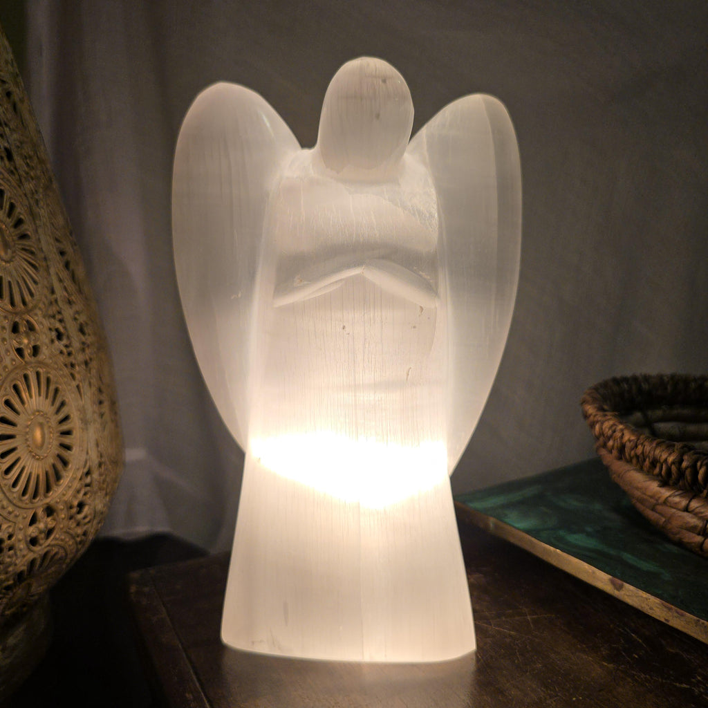 Selenite Angel Table Lamp: Large Unique Crystal Lamp