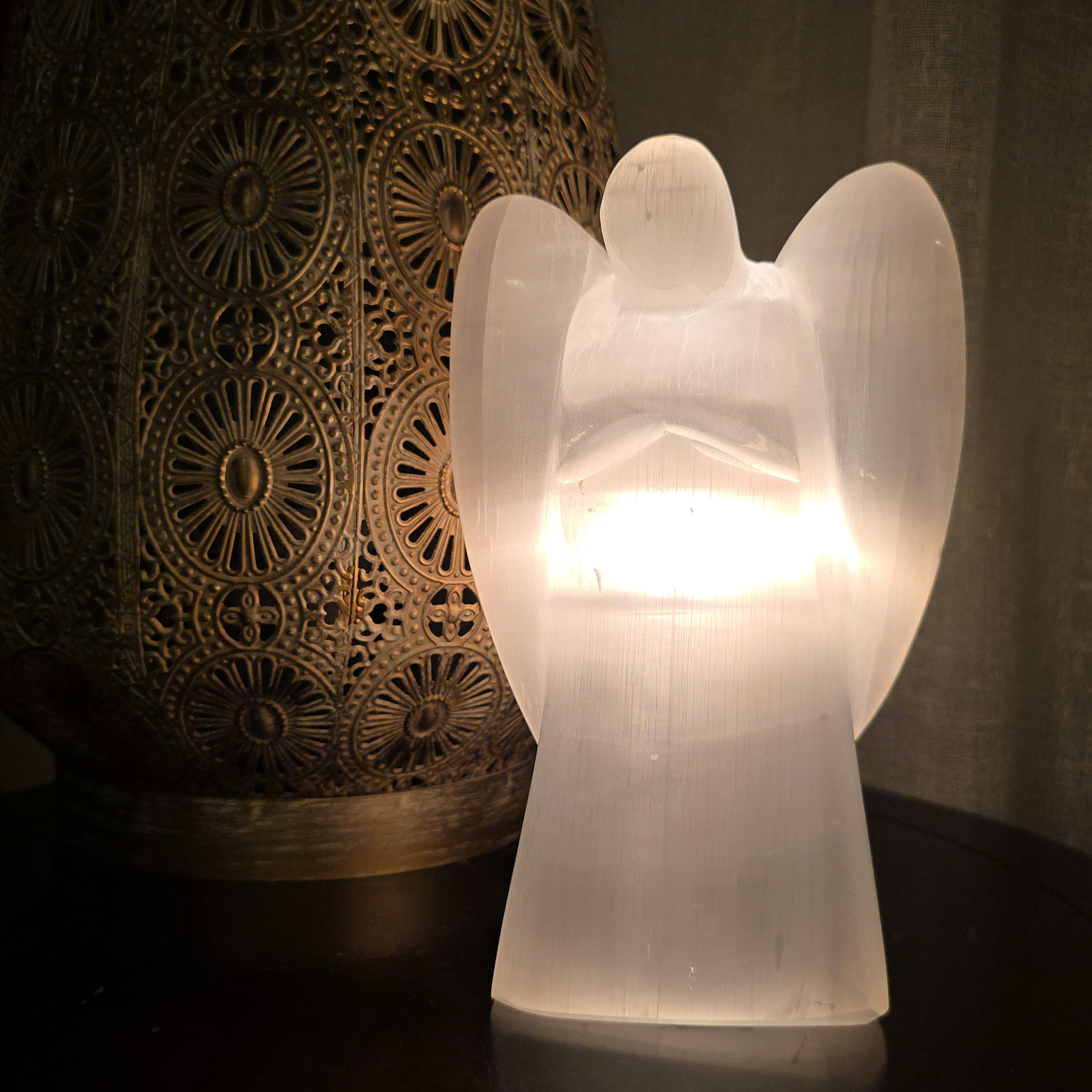 Selenite Angel Table Lamp: Large Unique Crystal Lamp