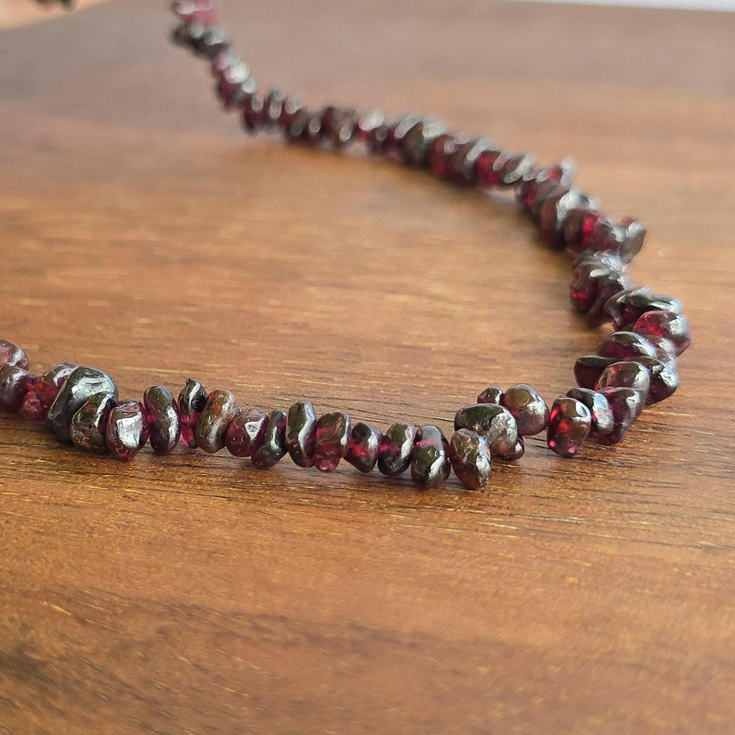Long Garnet Crystal Necklace: 30 Inch Handmade Gemstone Chips Necklace