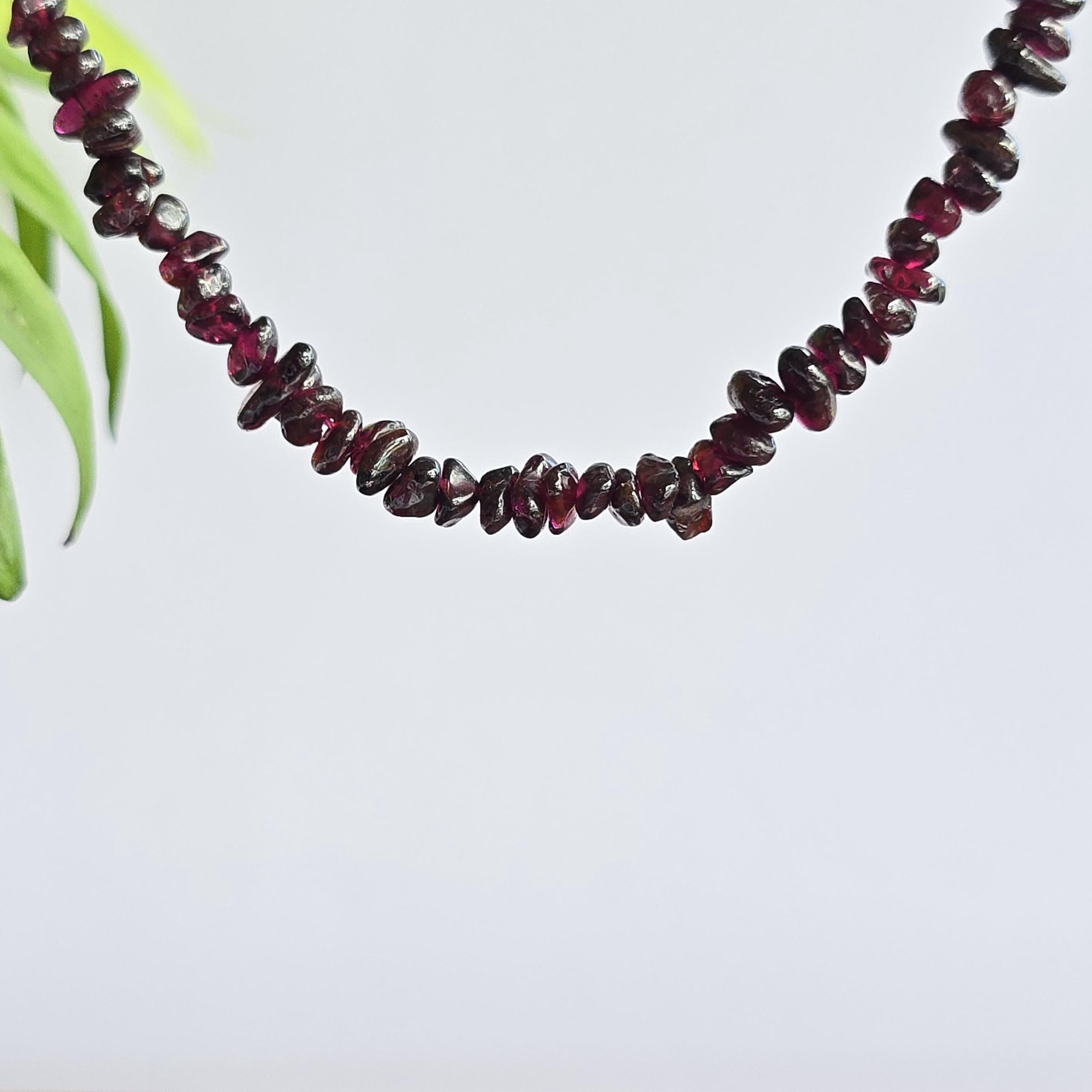 Long Garnet Crystal Necklace: 30 Inch Handmade Gemstone Chips Necklace