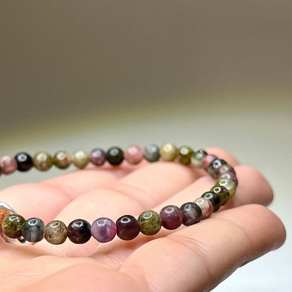 Watermelon Tourmaline Crystal Bracelet: Handmade Gemstone Beaded Bracelet