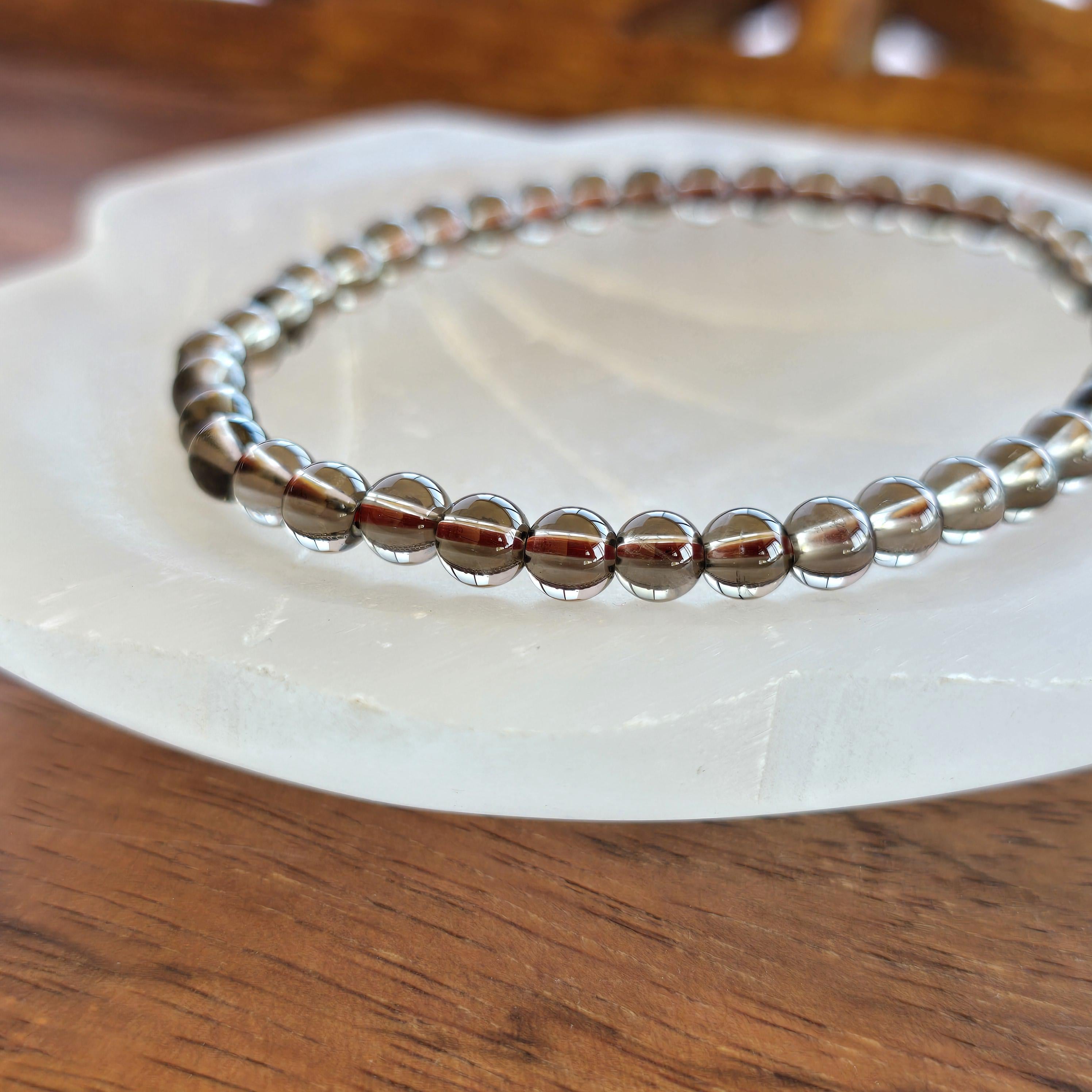 Smoky Quartz Crystal Bracelet: 4mm Handmade Gemstone Beaded Bracelet