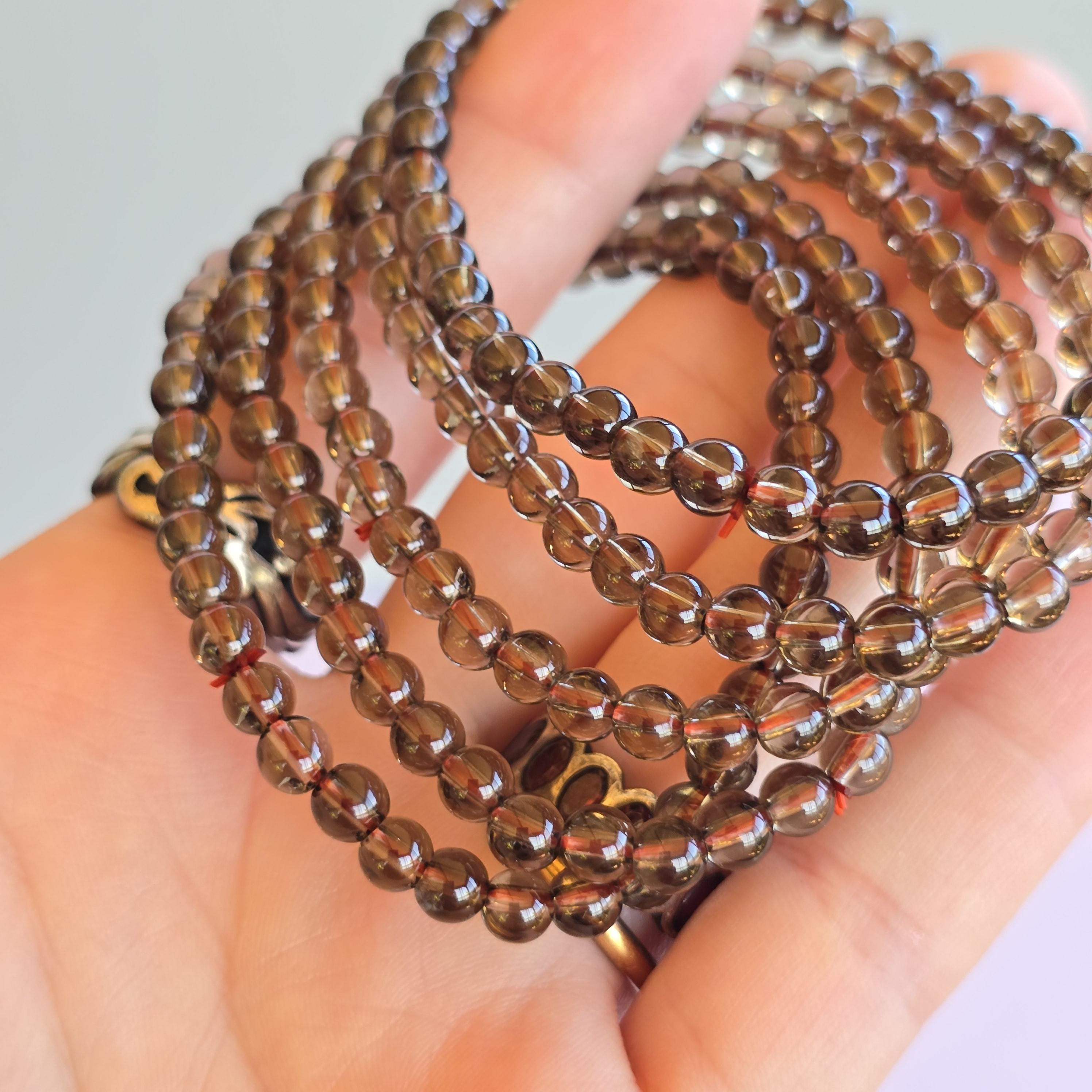 Smoky Quartz Crystal Bracelet: 4mm Handmade Gemstone Beaded Bracelet