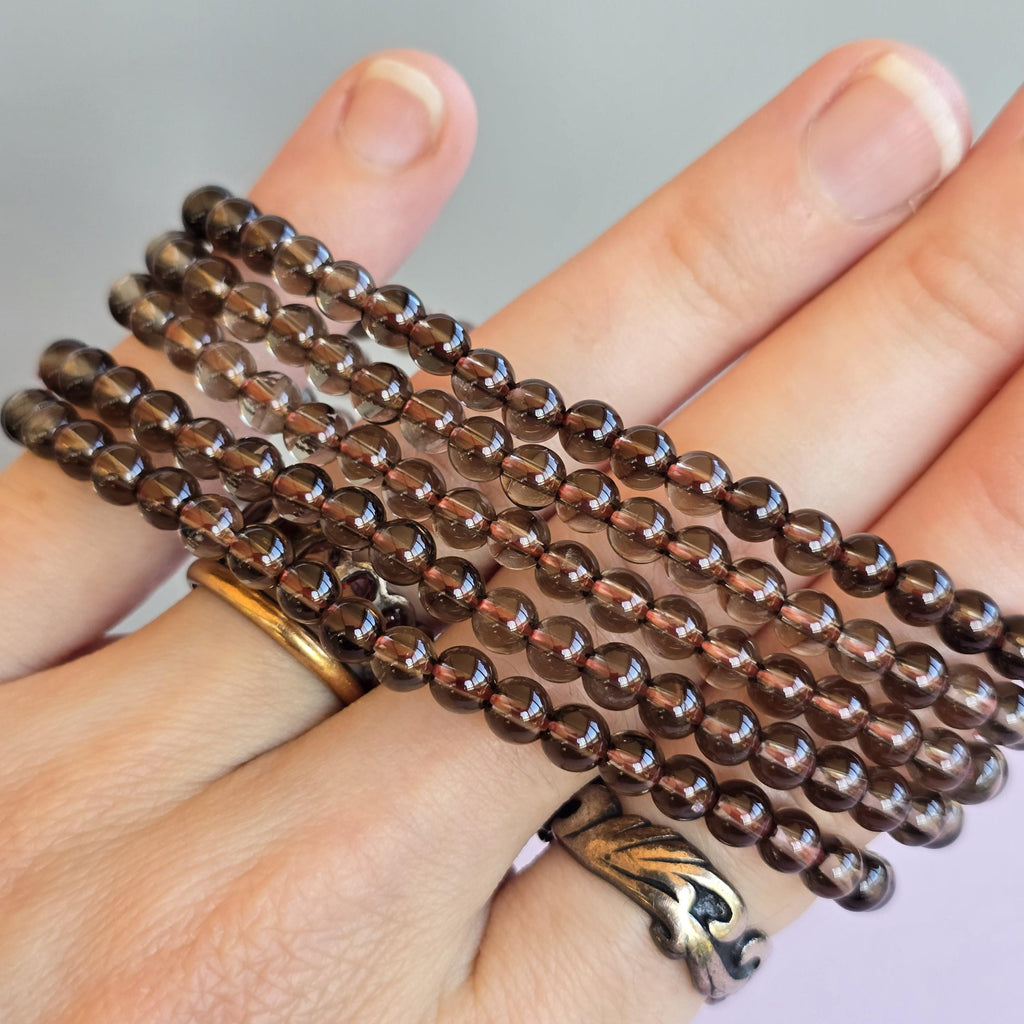 Smoky Quartz Crystal Bracelet: 4mm Handmade Gemstone Beaded Bracelet