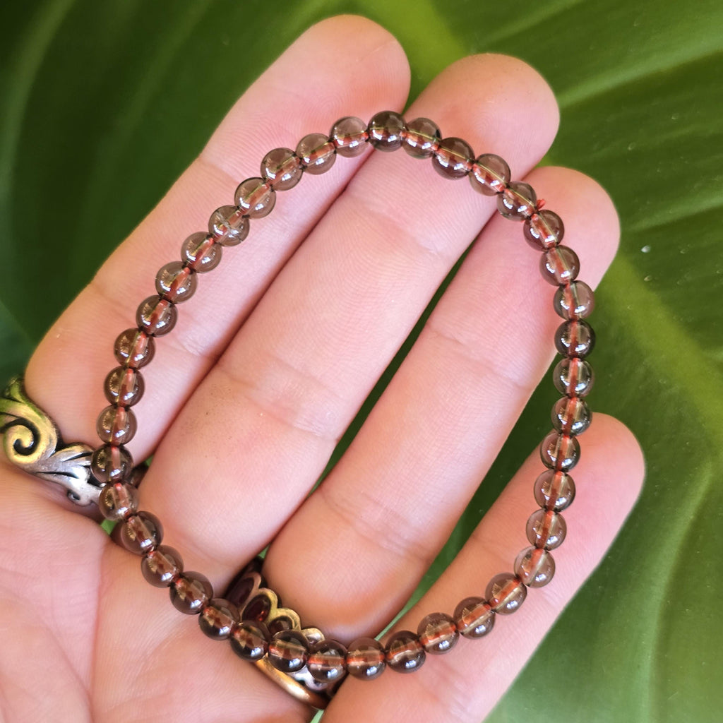 Smoky Quartz Crystal Bracelet: 4mm Handmade Gemstone Beaded Bracelet