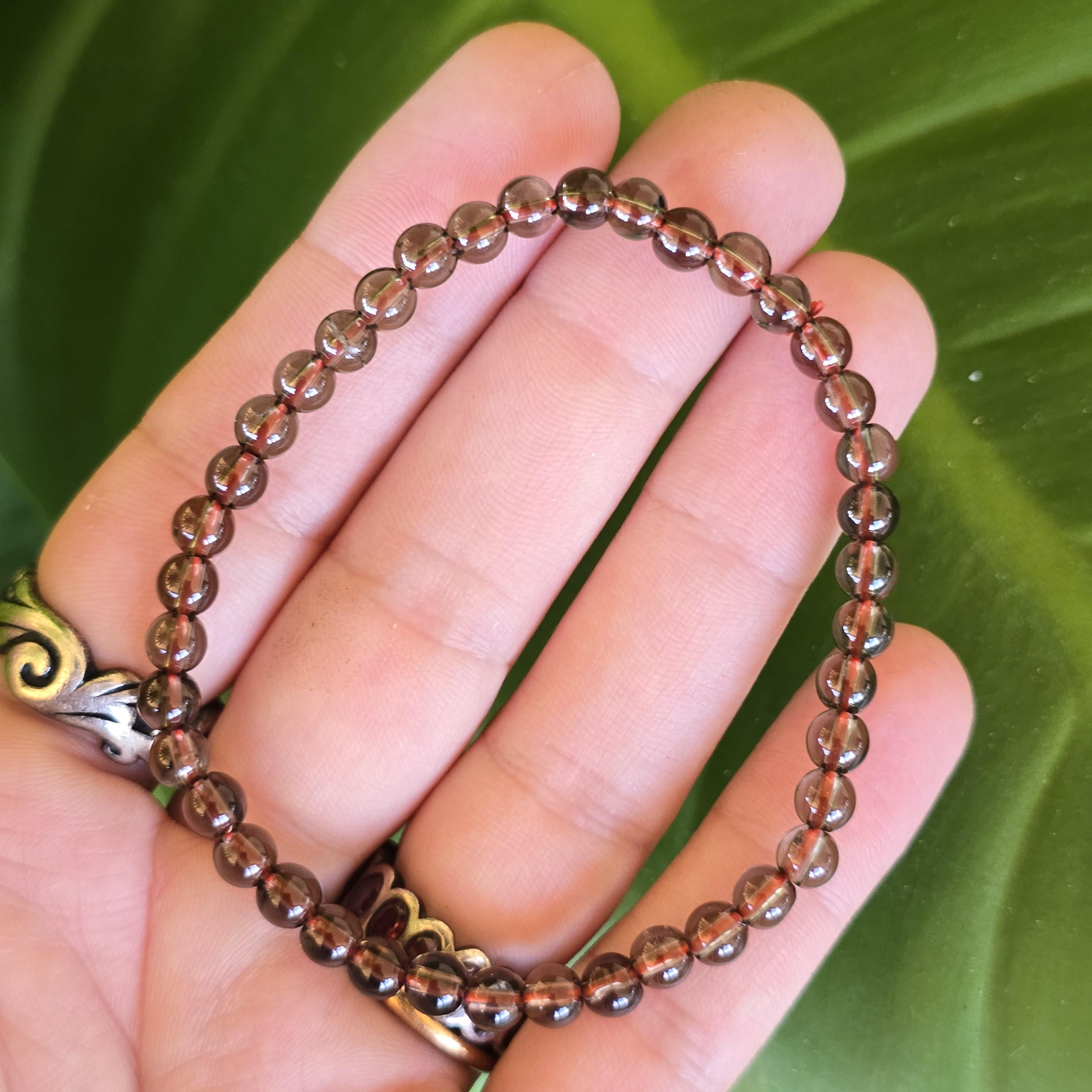 Smoky Quartz Crystal Bracelet: 4mm Handmade Gemstone Beaded Bracelet