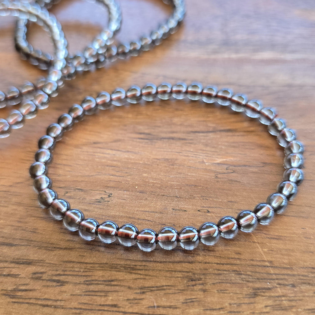 Smoky Quartz Crystal Bracelet: 4mm Handmade Gemstone Beaded Bracelet