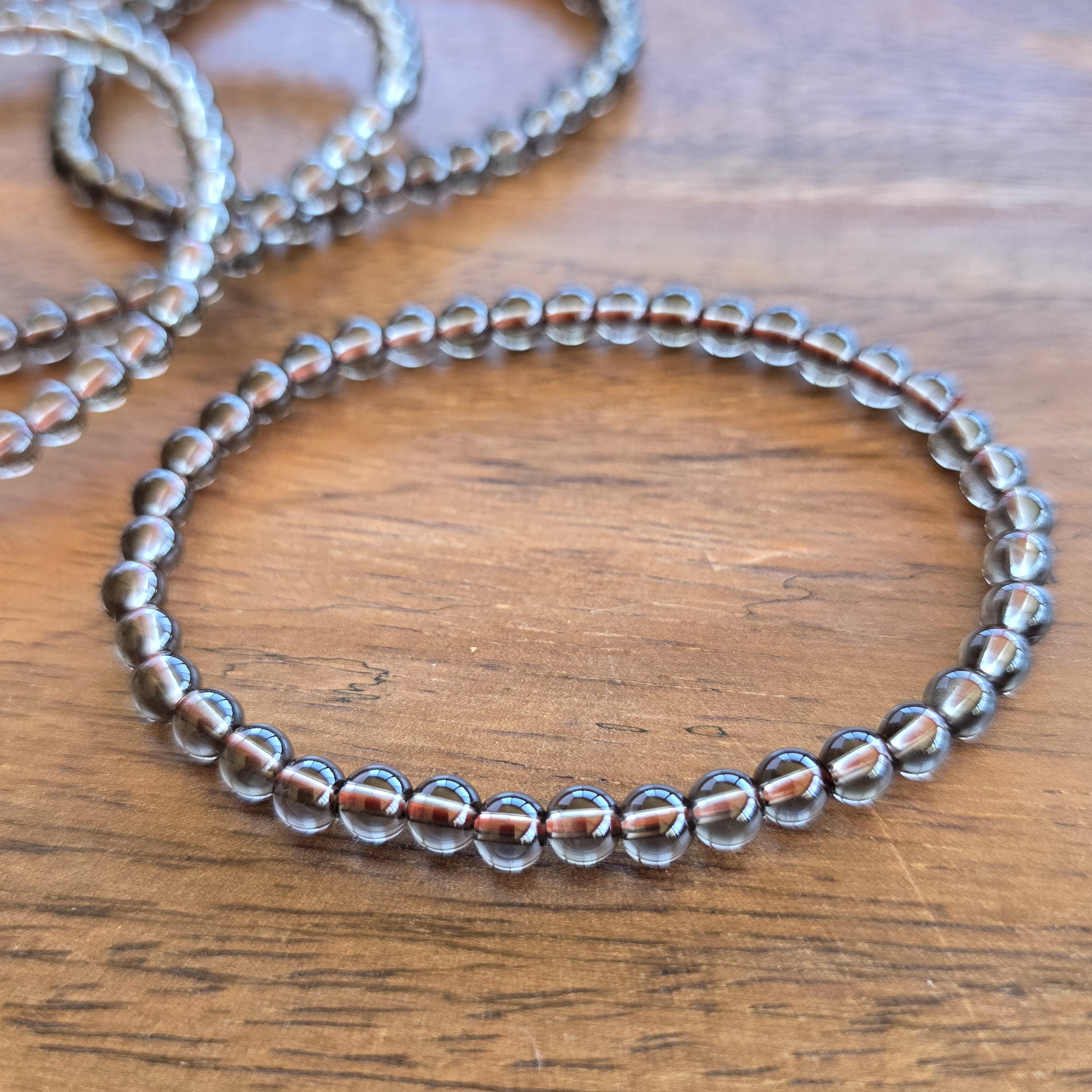 Smoky Quartz Crystal Bracelet: 4mm Handmade Gemstone Beaded Bracelet