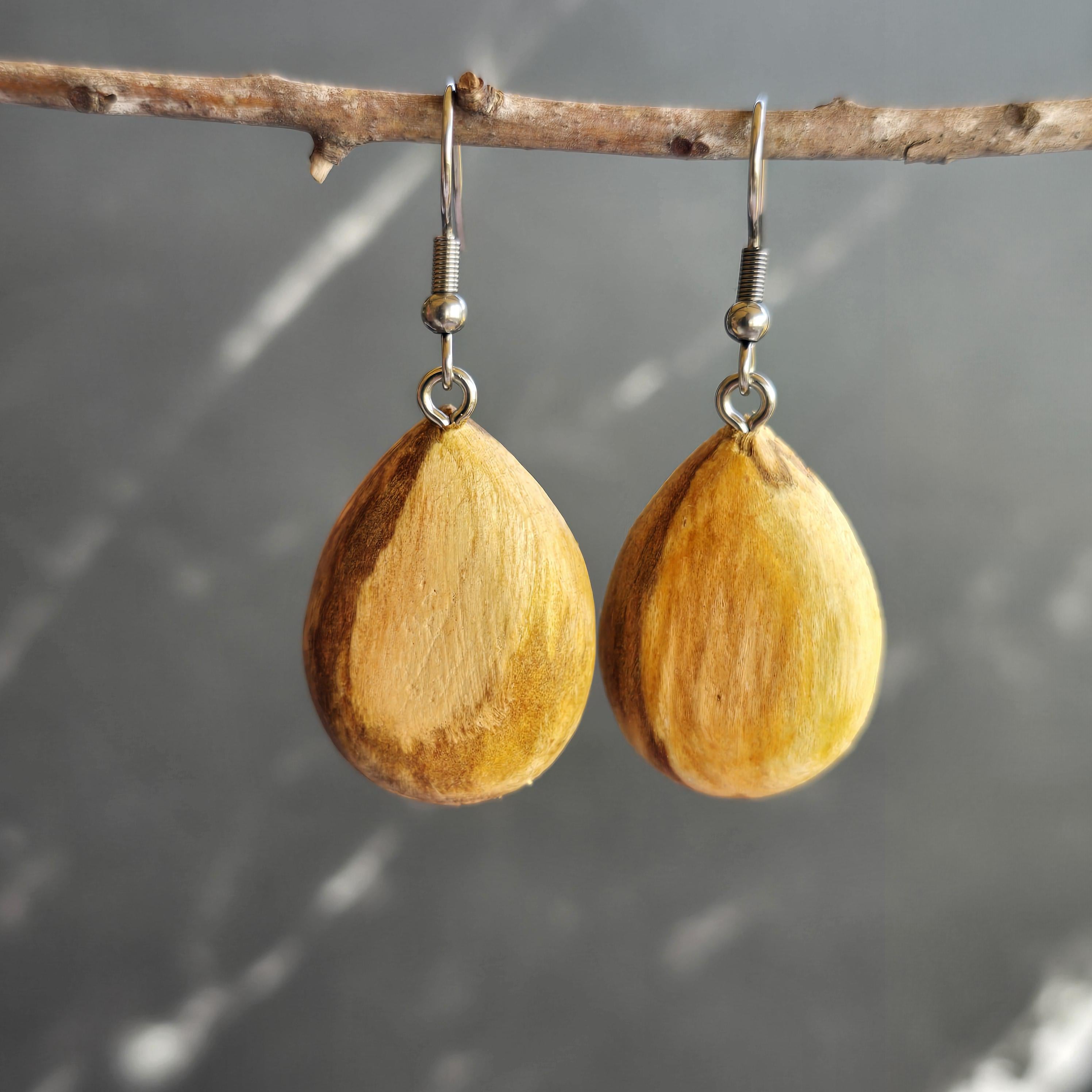 Palo Santo Wood Earrings - Heart or Drop Shape Dangle Earrings