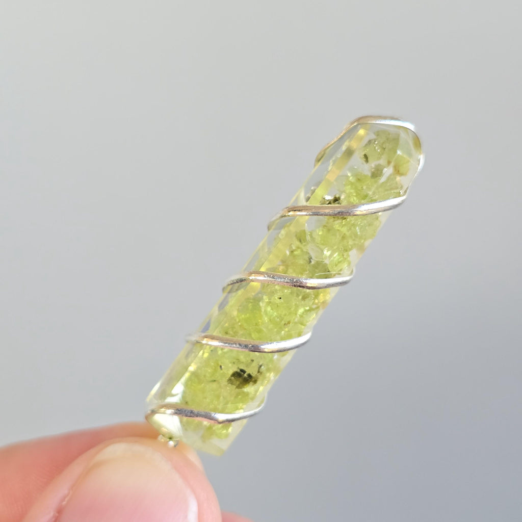 Peridot in Orgonite Wire Wrapped Pendant Necklace