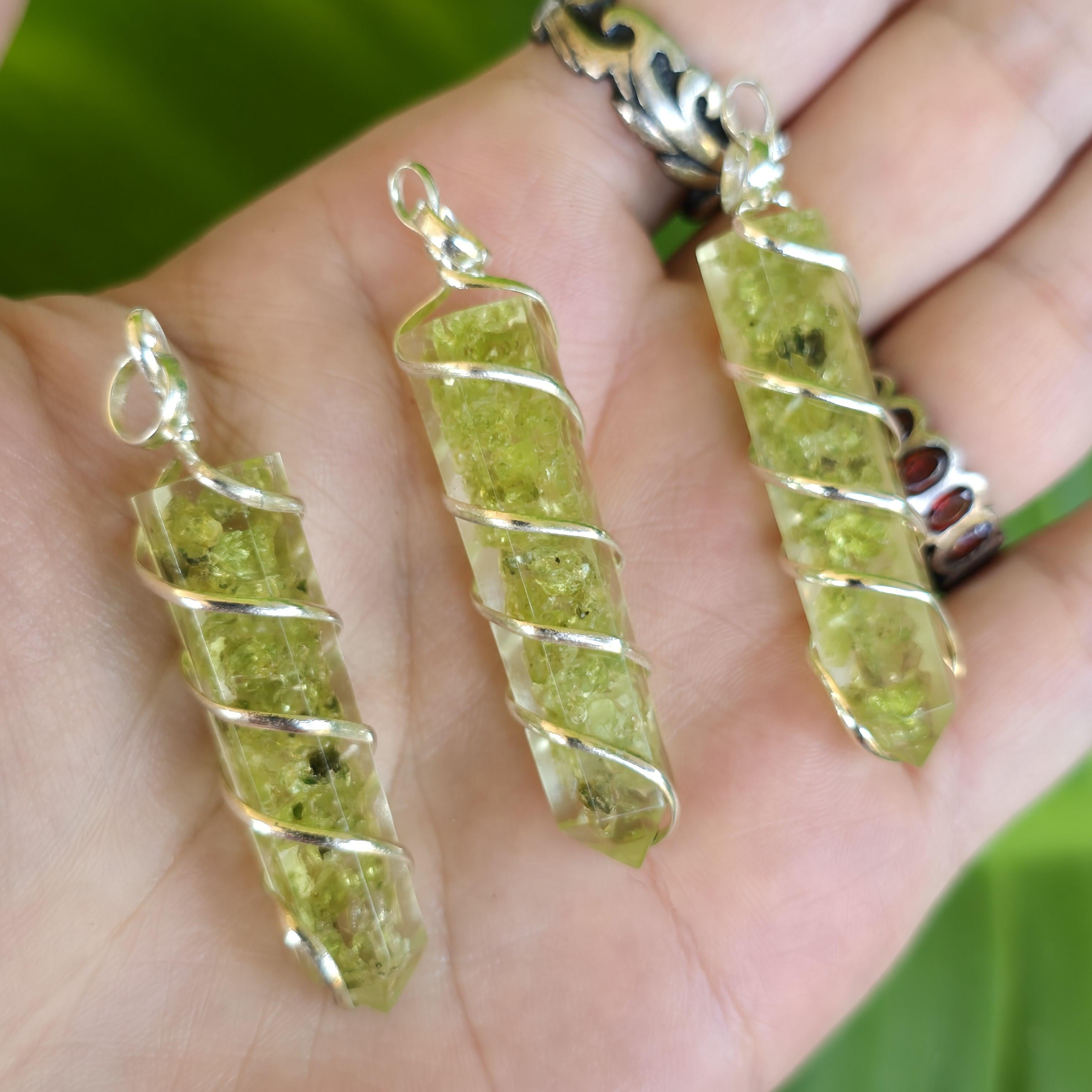 Peridot in Orgonite Wire Wrapped Pendant Necklace