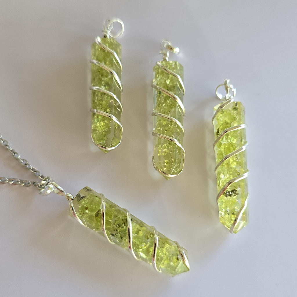 Peridot in Orgonite Wire Wrapped Pendant Necklace