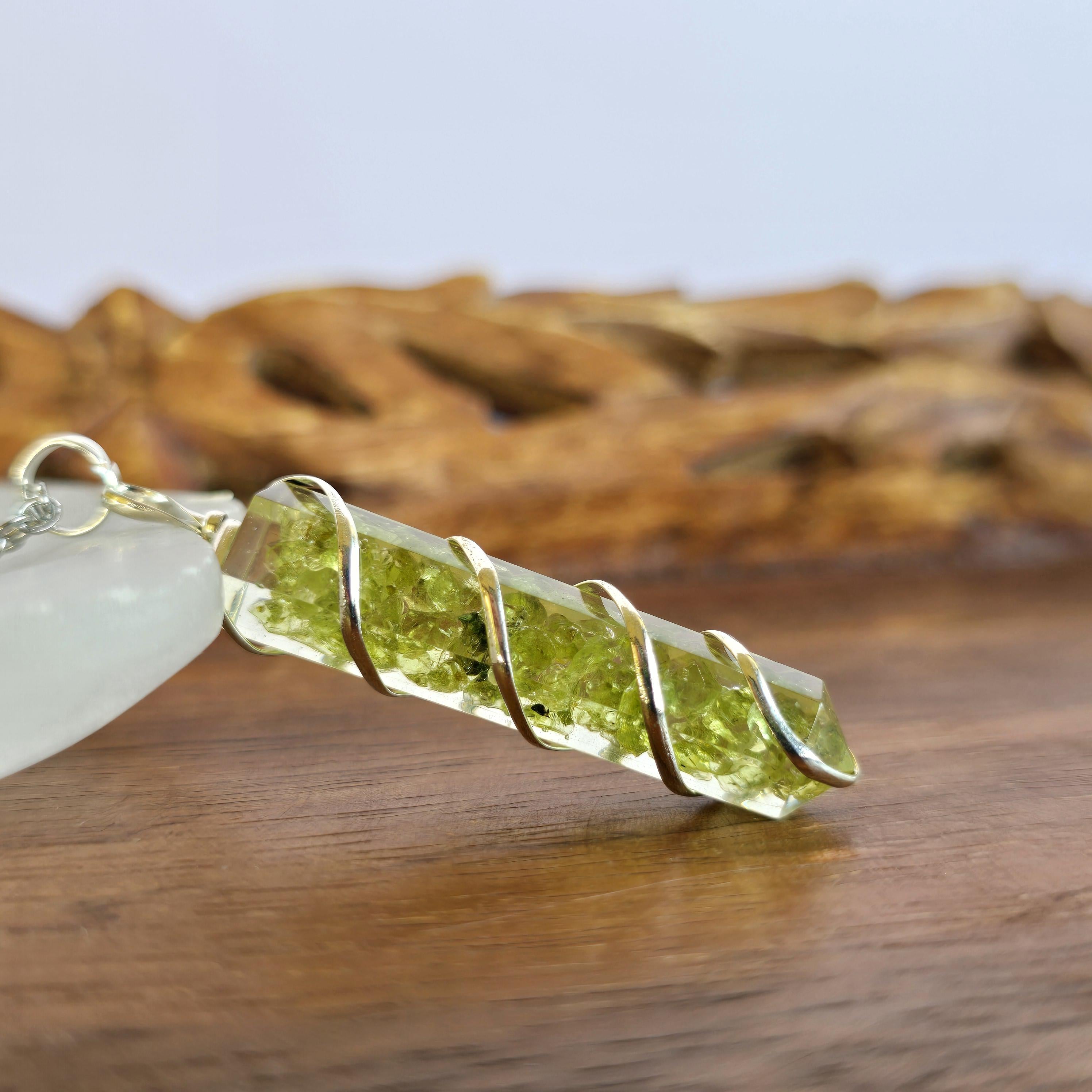 Peridot in Orgonite Wire Wrapped Pendant Necklace